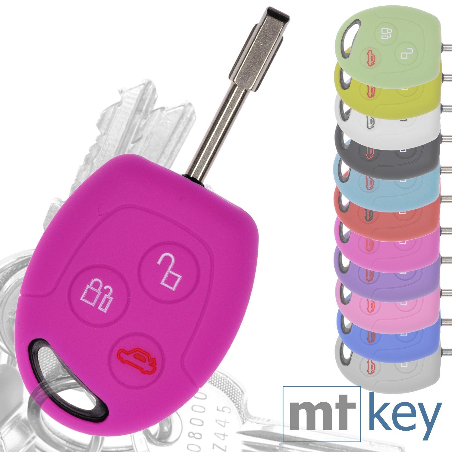 mt-key Schlüsseltasche Autoschlüssel Fiesta Mondeo Silikon VI Focus II für Softcase Pink, Galaxy Fusion Ford Schutzhülle S-MAX Knopf Transit 3