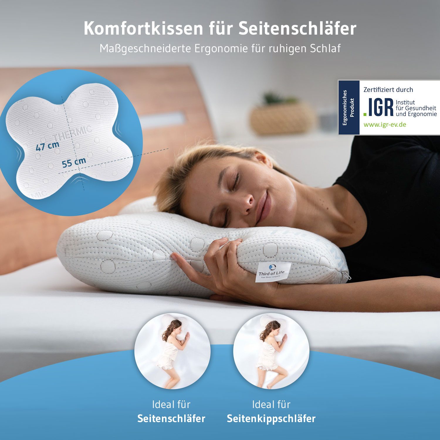 Third of Life Kopfkissen ACAMAR Thermic, Füllung: 100% ViscoSchaum COSYPUR, Bezug: Thermoregulierender Bezug, Seitenschläfer, Seitenkippschläfer, Orthopädisches – Bild 5 von 5