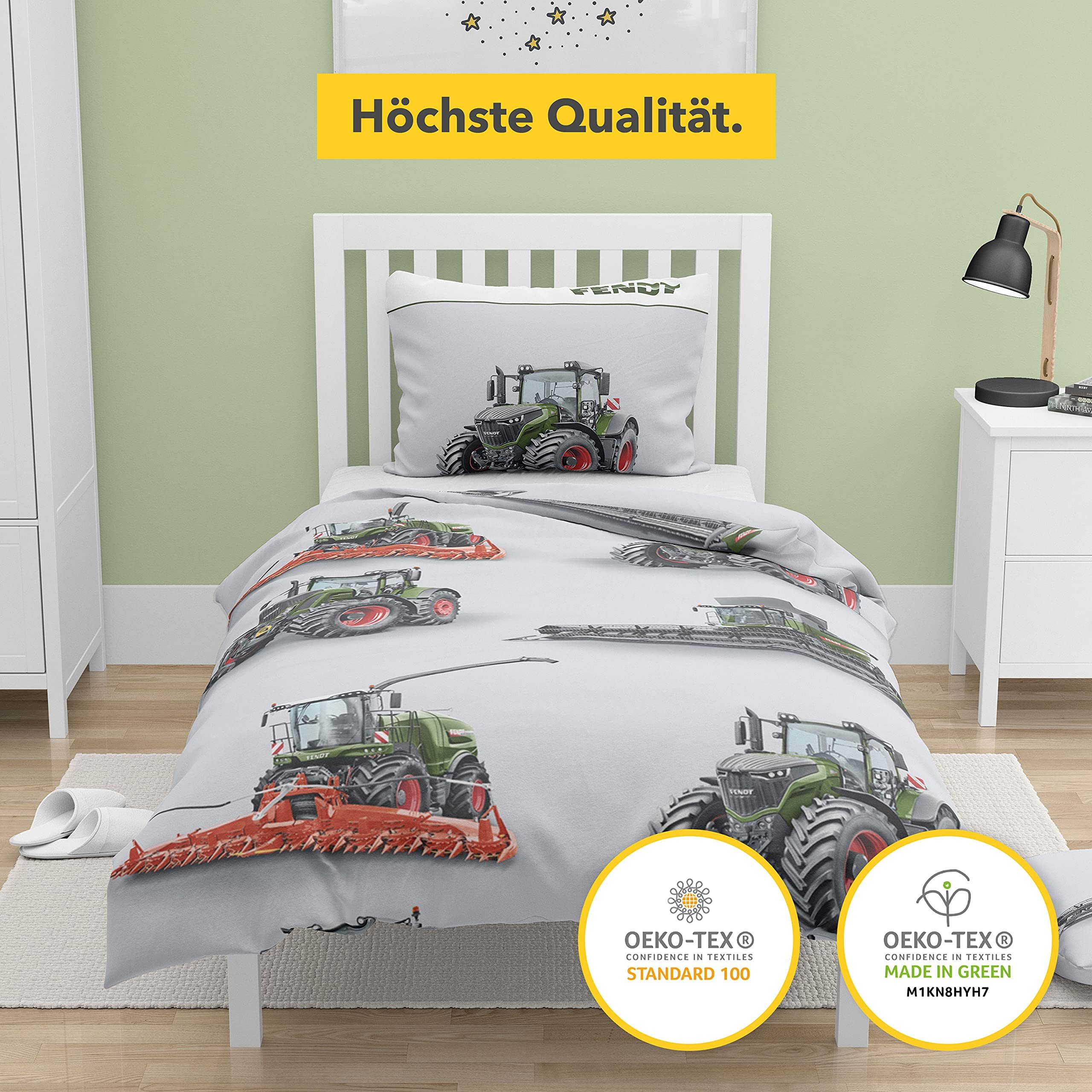 Träumschön Bettwäsche Biber 135x200 cm, FENDT Traktor & Mähdrescher aus 100% Baumwolle, Biber, 2 teilig, mit Reißverschluss, 100% Baumwolle, kuschelig warm im W – Bild 5 von 5