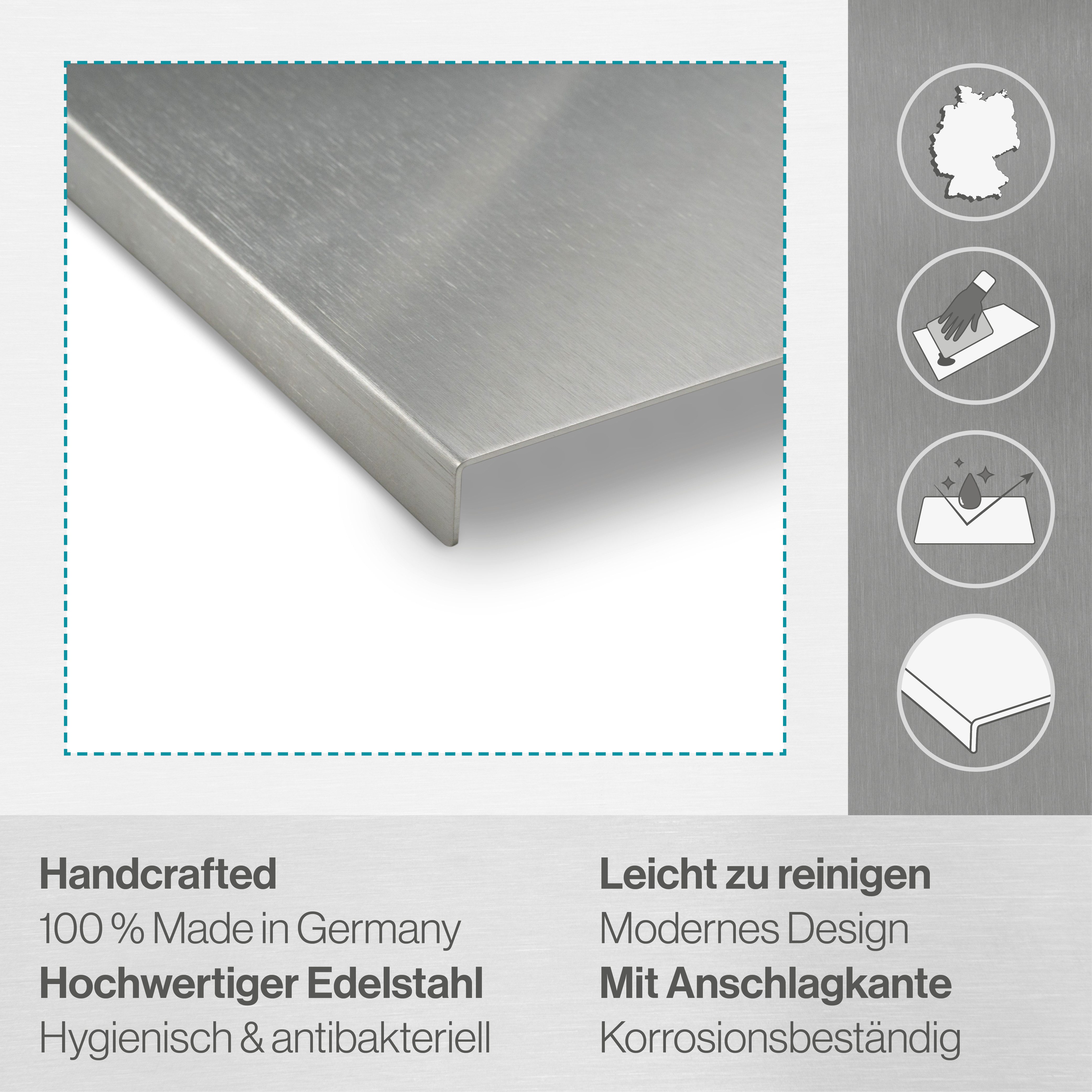 Feuerfest 123 GmbH Schneideunterlage Schneidebrett / Knetbrett aus Edelstahl - mit Anschlagkante, Für Kneten, Schneiden & Backen – 100 % Made in Germany