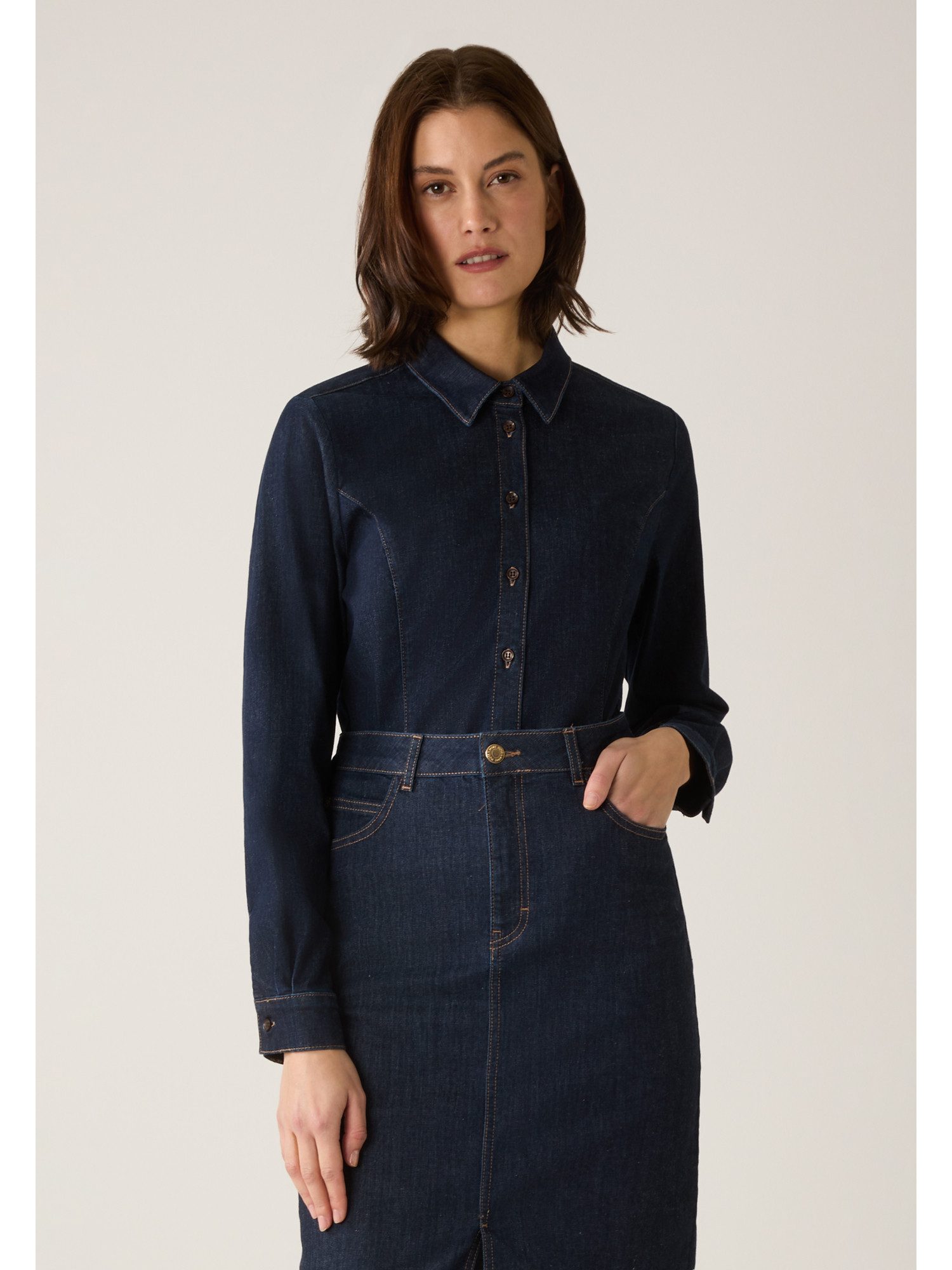 MORE&MORE Langarmbluse cooles, dark denim Jeanshemd