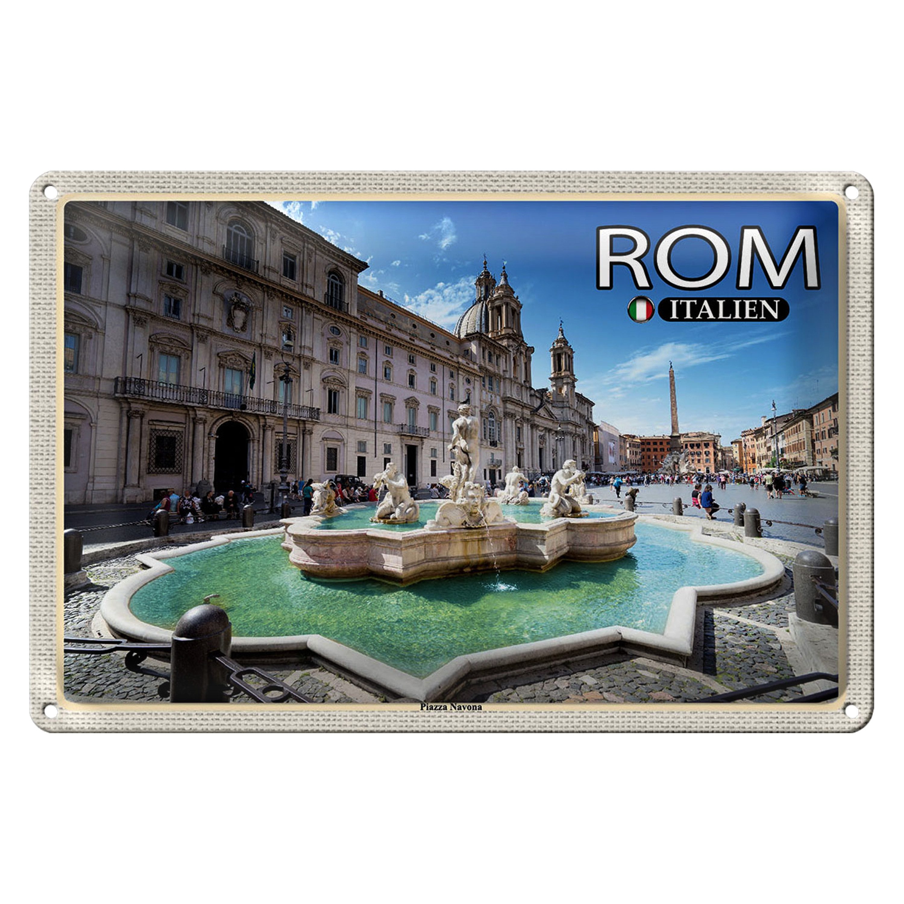 Roomando Metallschild Reise Rom Italien Piazza Navona Skulptur 40x30cm