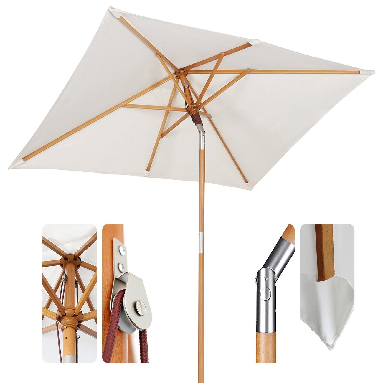 Sekey Sonnenschirm »Sekey Premium Holz Sonnenschirm Rechteckig 200×