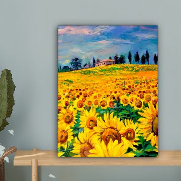 OneMillionCanvasses® Leinwandbild Ölfarbe - Leinwandgemälde - Blumen - Sonnenblume, (1 St), Leinwand Bilder für Wohnzimmer Schlafzimmer 30x40 cm