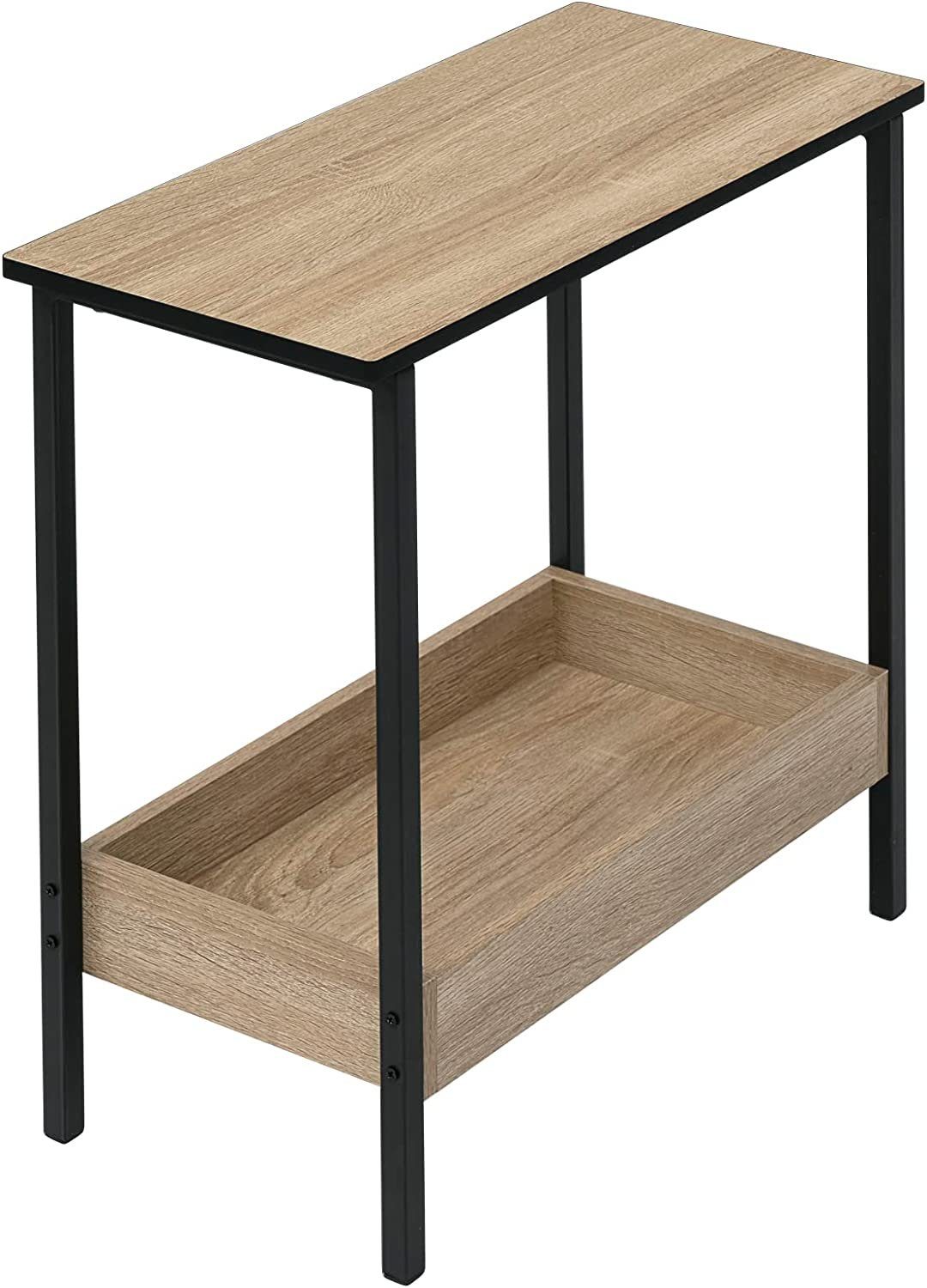 Helle-Eiche Beistelltisch Couchtisch 2 Ablagen, 50x55x25cm mit (1-St), Helle-Eiche | Stauraum Woltu mit