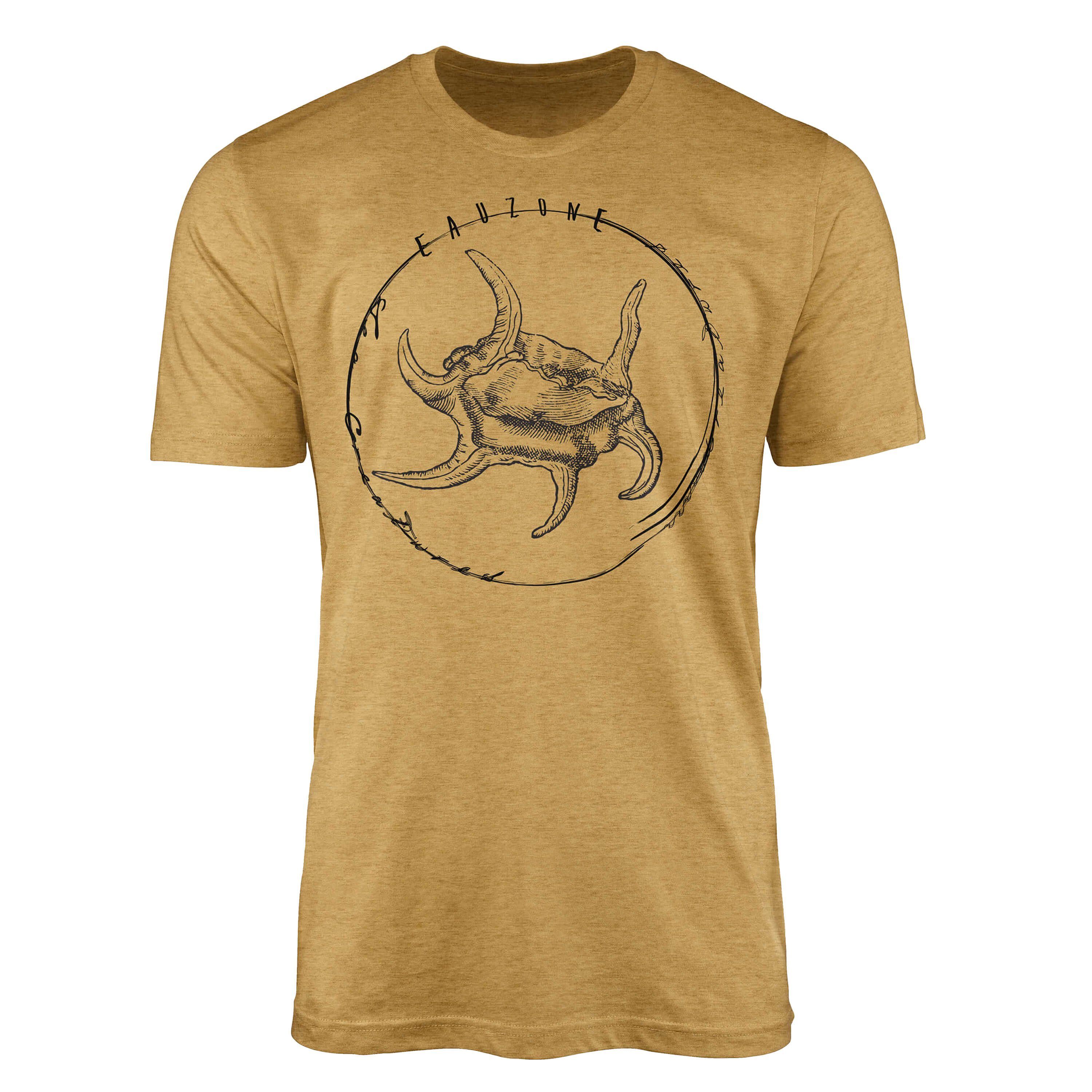 feine / Serie: Fische T-Shirt Schnitt 050 T-Shirt - Creatures, Gold Sinus Sea Sea sportlicher Antique Art und Struktur Tiefsee