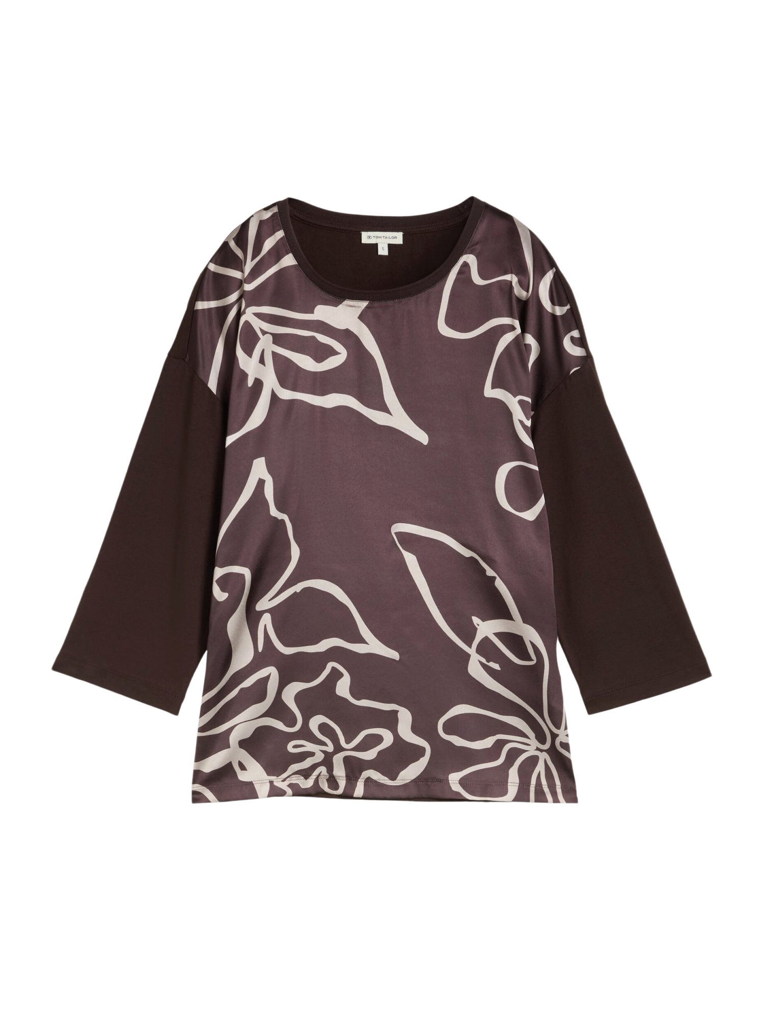 TOM TAILOR Shirttop H braun,Casual,Baumwolle,Floral,Rundhals,3/4 Arm,Regular Fit
