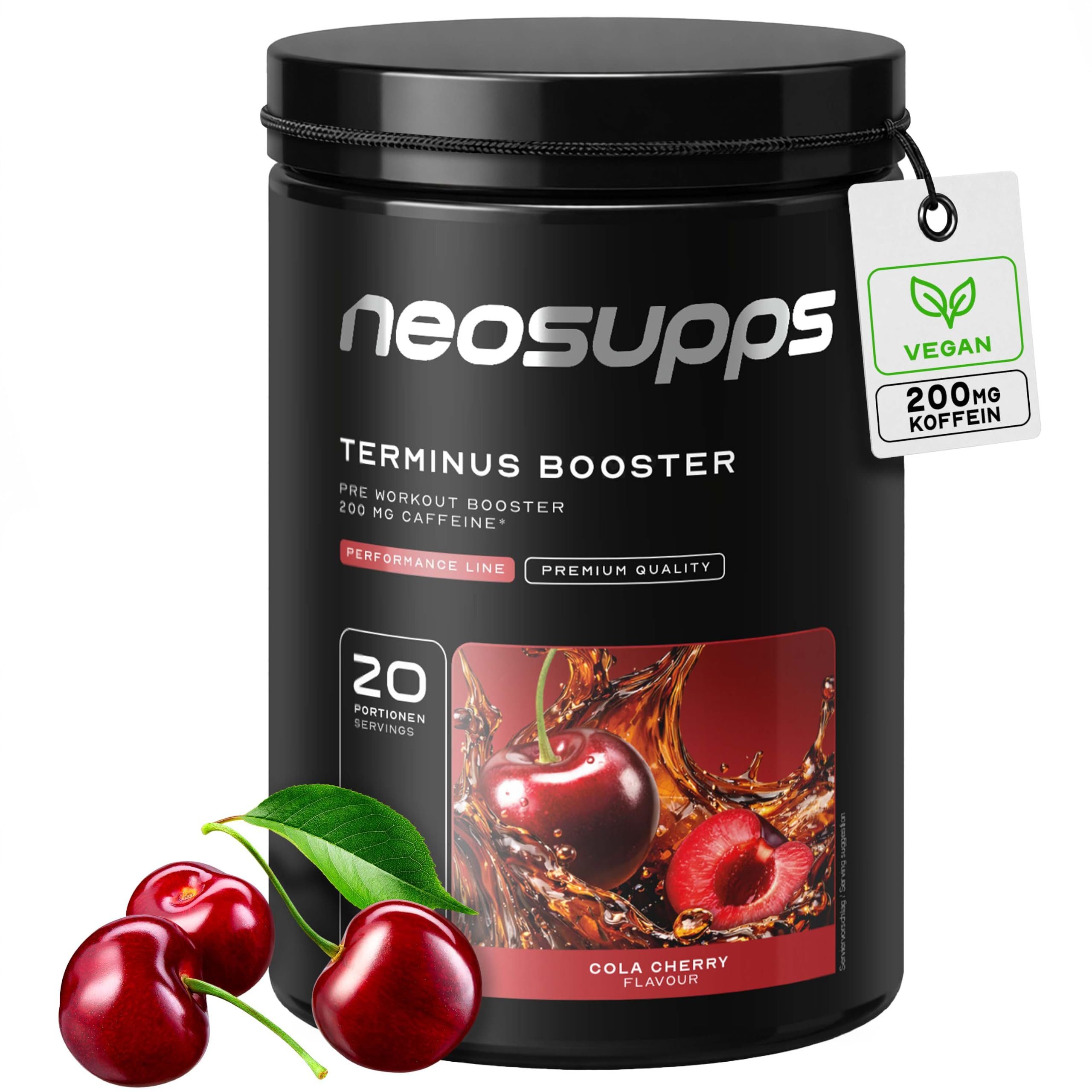 Neosupps Terminus Booster Cola Cherry 540g, Pre Workout Booster mit Koffein Pulver, 540 g, Pump & Fokus, geprüfte Qualität, 8.000 mg L-Citrullin, Vegan