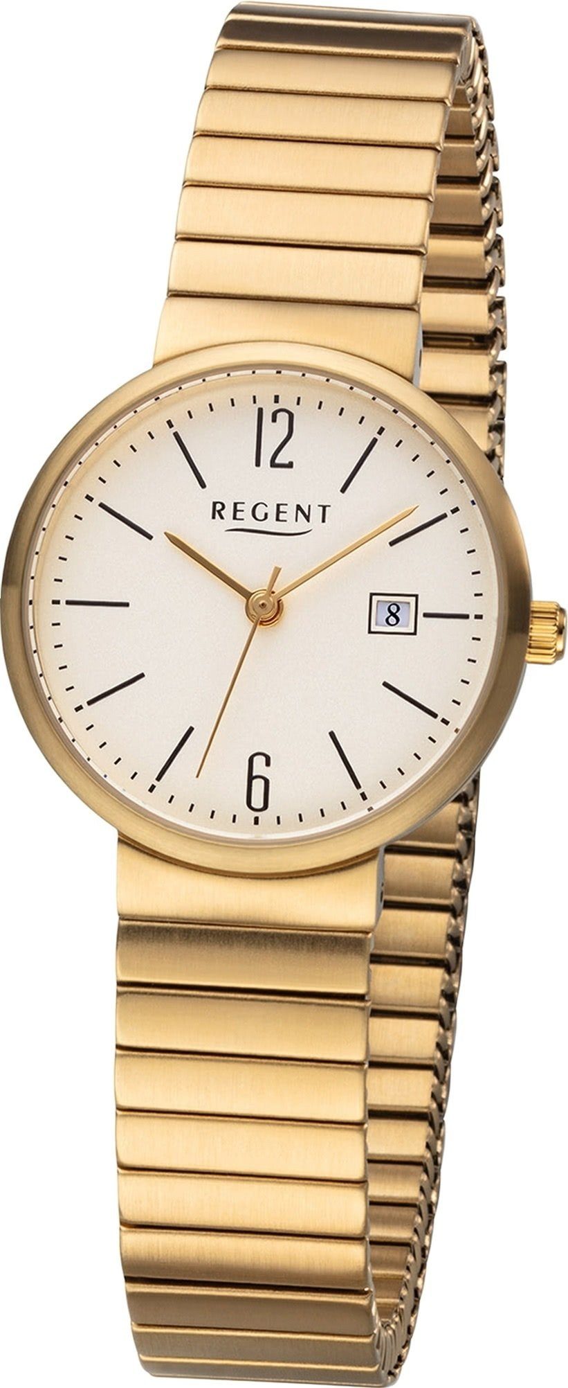 klein Damenuhr (ca. Metallarmband Damen Metall Uhr rundes gold, Regent 29mm) Analog, Gehäuse, Regent F-1203 Quarzuhr