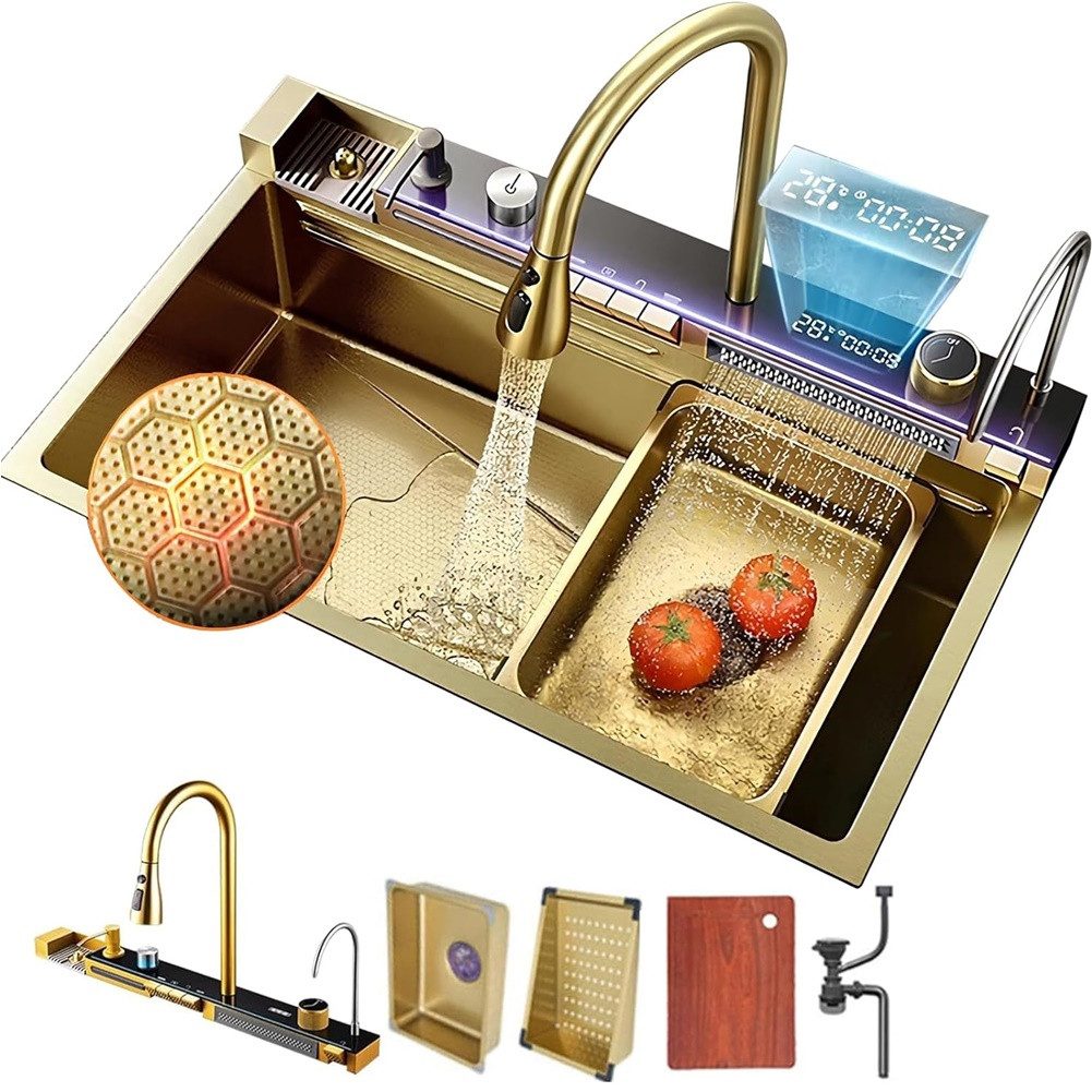 Thumbnail - Faizee Home Küchenspüle Nano Innovative Wasserfall Geschirrspülbecken 75 x 45 cm mit Armatur