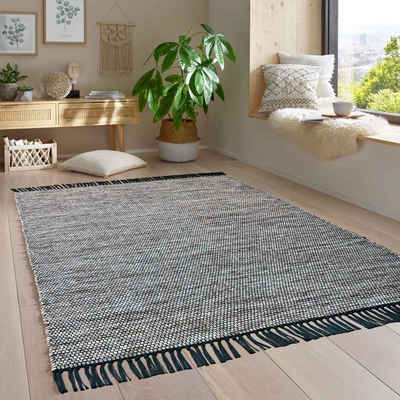 Wollteppich Handwebteppich Borkum 100% Baumwolle, TaraCarpet, rechteckig, Höhe: 5 mm, gewebt Baumwolle braun nachhaltig modern Wohnzimmer Küche 080x150 cm