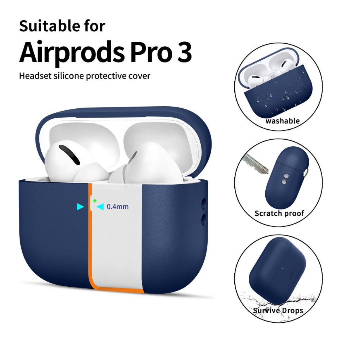 TECH PROTECT Kopfhörer-Schutzhülle Silikonhülle für AirPods Pro 3, Passgenauer Rundumschutz für das Ladecase – Bild 3 von 5