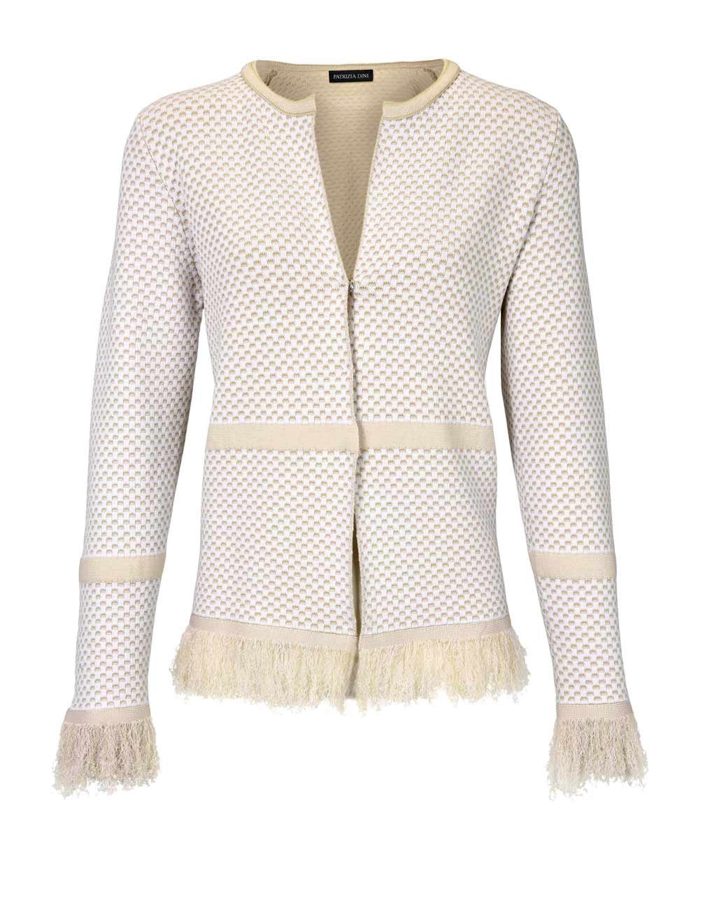 Damen sand-weiß Designer-Strickjacke heine Strickjacke DINI by PATRIZIA DINI m. PATRIZIA Fransen,