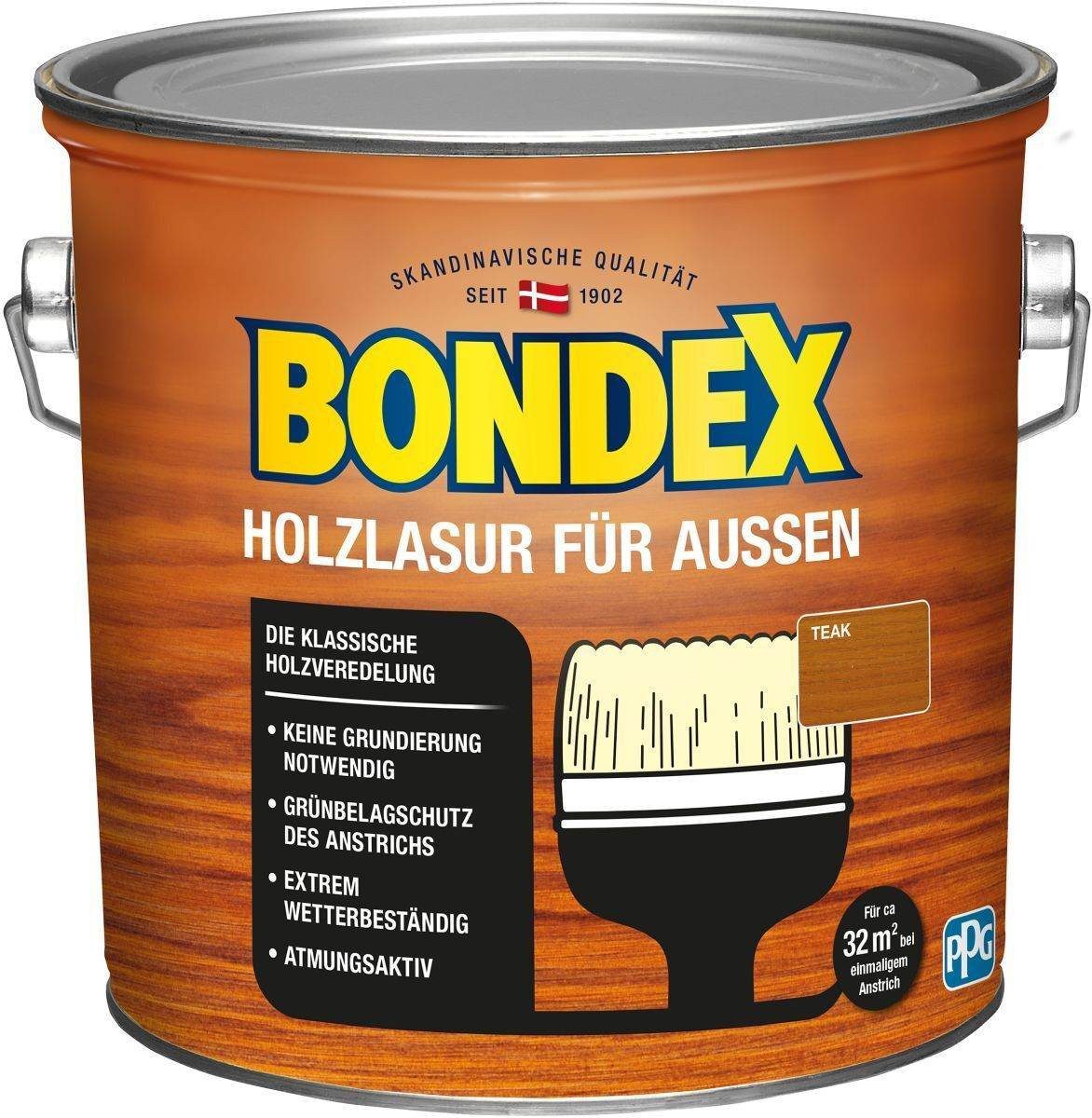 Bondex Holzschutzlasur Bondex Holzlasur für Außen, witterungsbeständig, 2,5 l, Teak