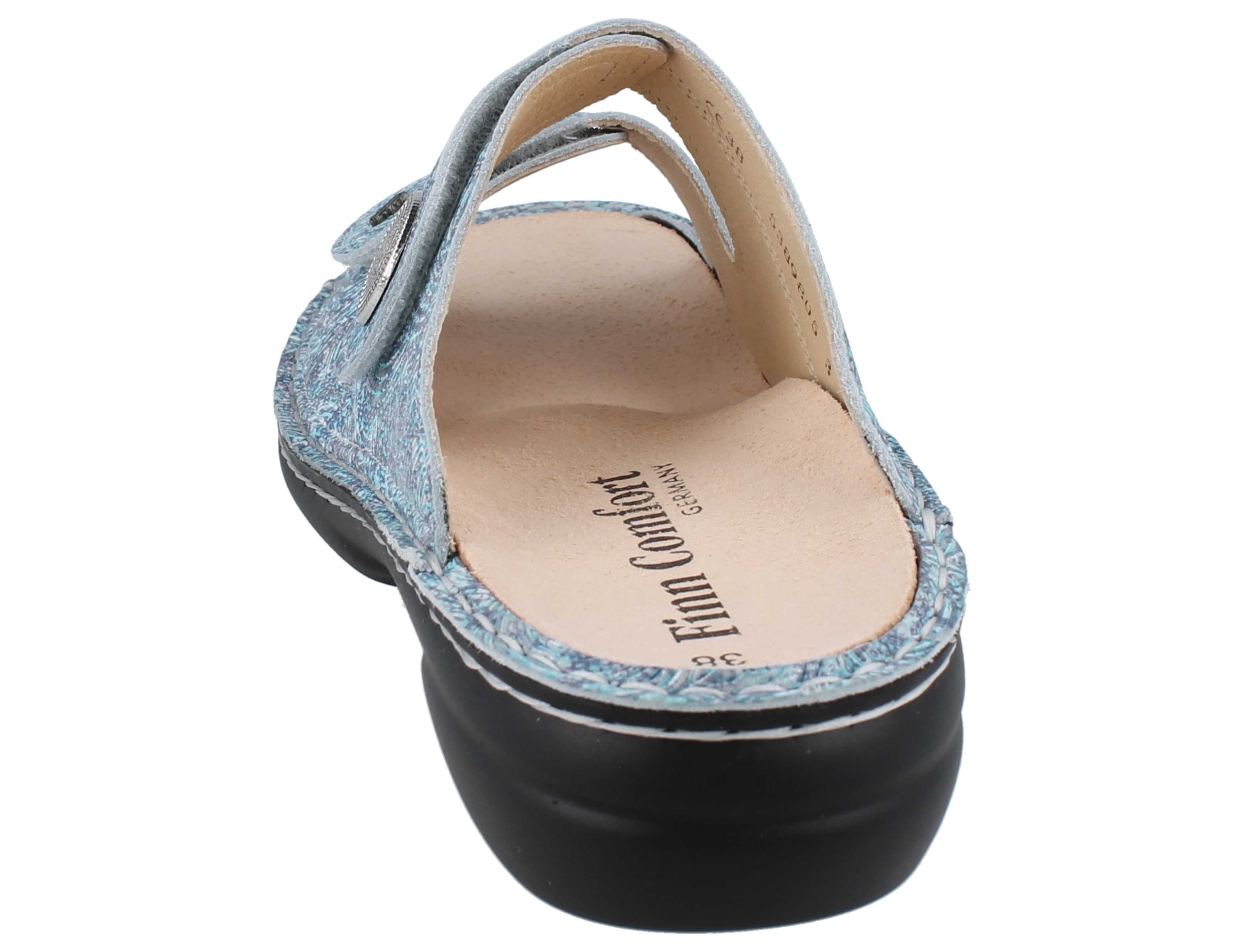 Finn Comfort FINN COMFORT Sansibar Damen Pantolette hellblau geprägtes Leder - Pantolette Wechselfußbett