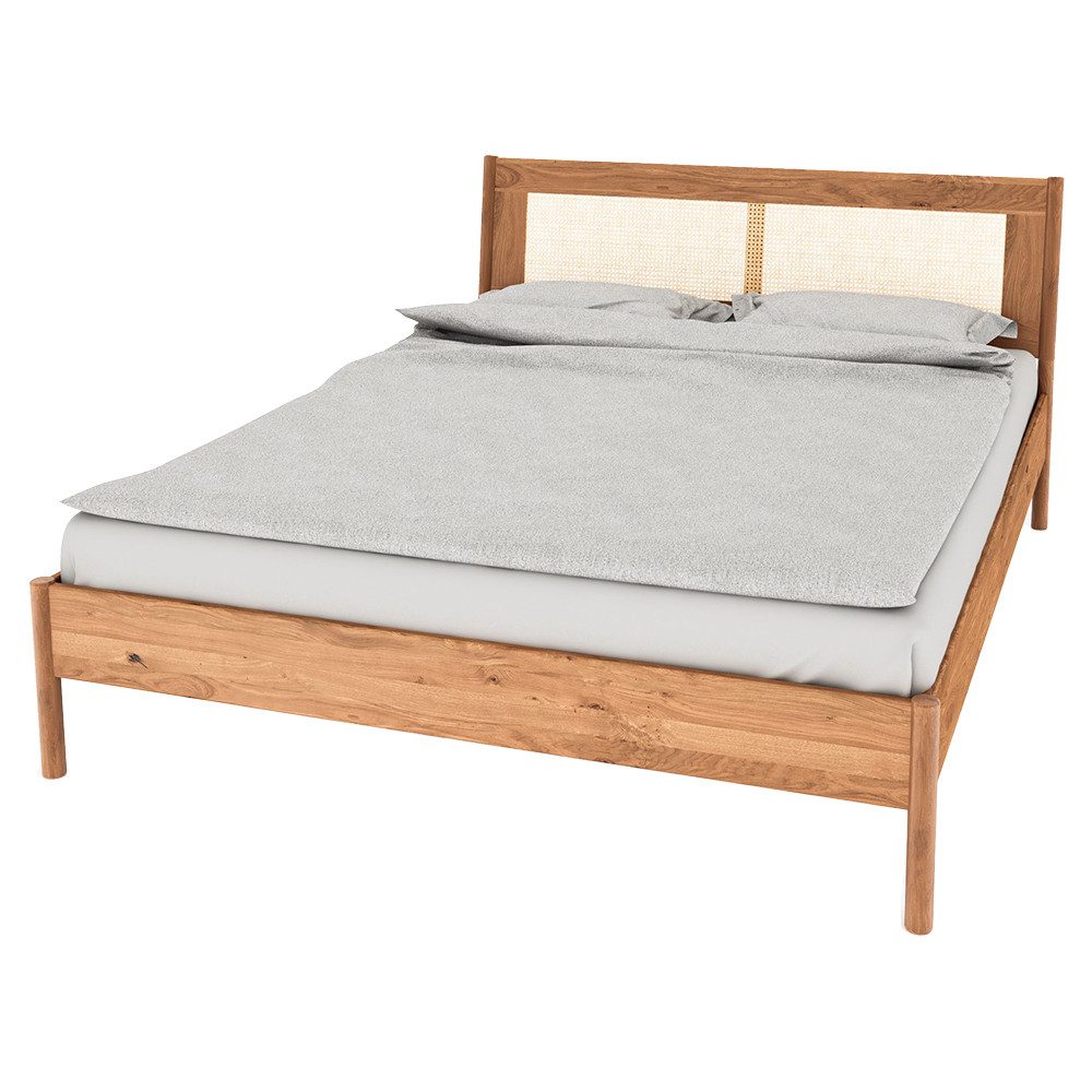 Lomadox Bettgestell PORI-165, Holzbett, Rattankopfteil, Eiche massiv geölt, Liegefläche 220x160cm