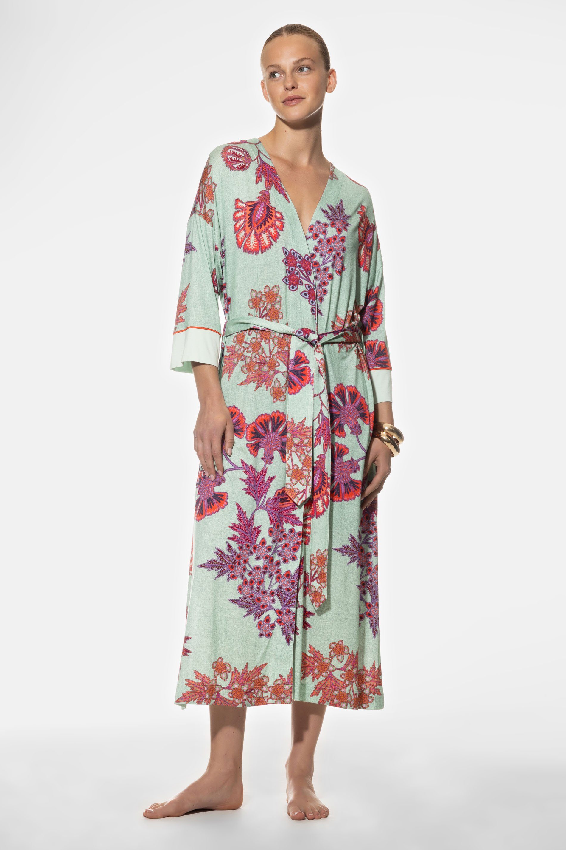 Mey Kimono Serie Haylie Print in sommerlichen Farben, Knöchellang, Довжина in Розмір 38: 125cm, Modal, Gürtel zum Binden