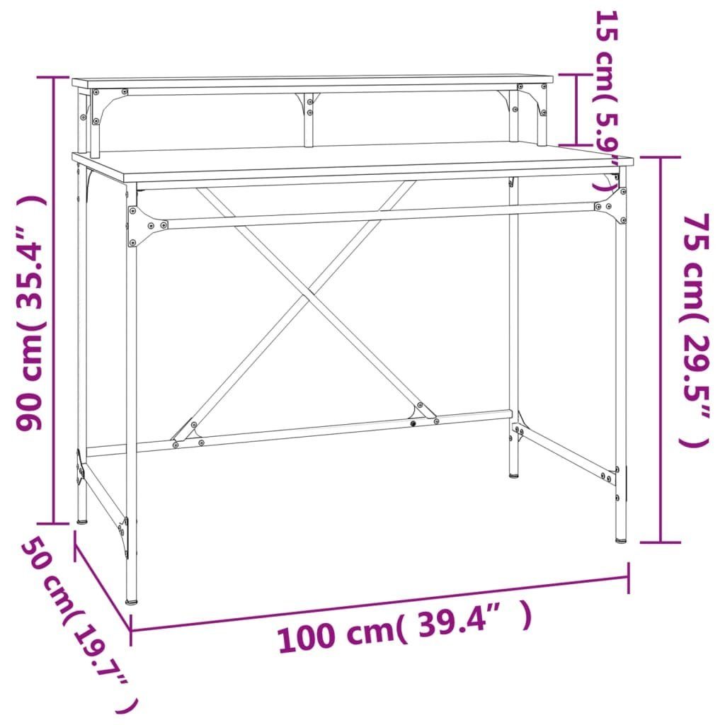 Sonoma-Eiche cm und Schreibtisch furnicato Eisen 100x50x90 Holzwerkstoff