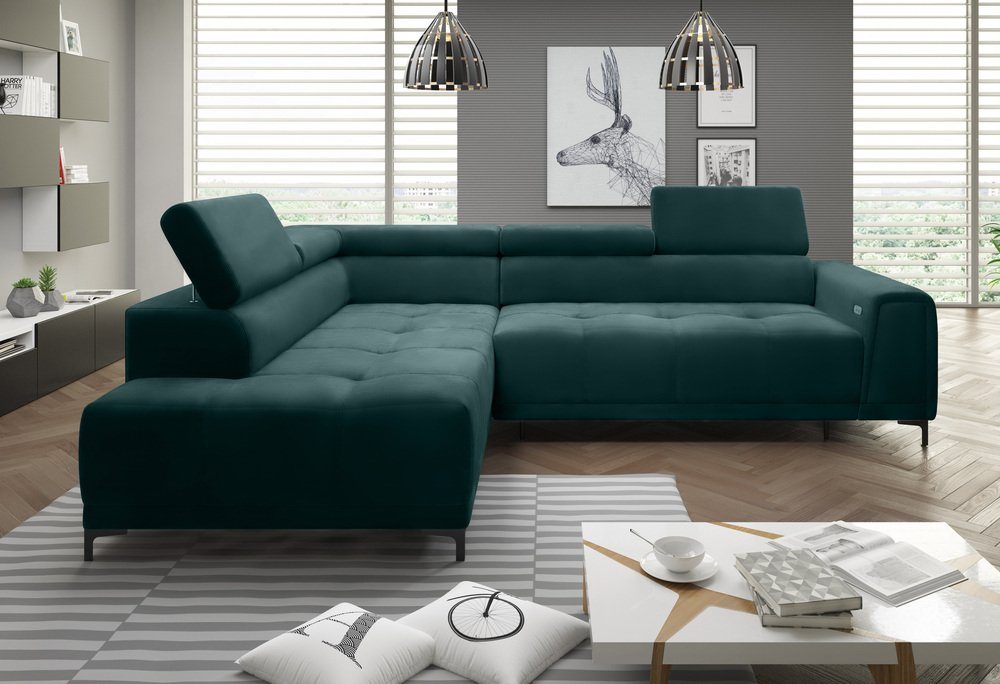 bestellbar, Stylefy mit Eckcouch, L-Form, links und oder Sitztiefenverstellung, Volter, elektrischer mane inklusive Kopfteil- Design Relaxfunktion, Ecksofa Modern rechts