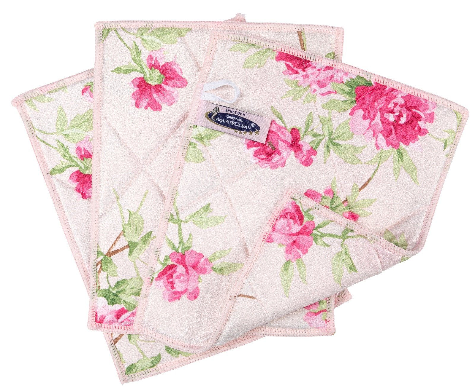 Flohmärkte AQUA CLEAN Spültuch Vintage Spültücher Rosa Motiv (3-tlg., Kristall CLEAN Sonnenschein Design Rosen) Stück, AQUA 3