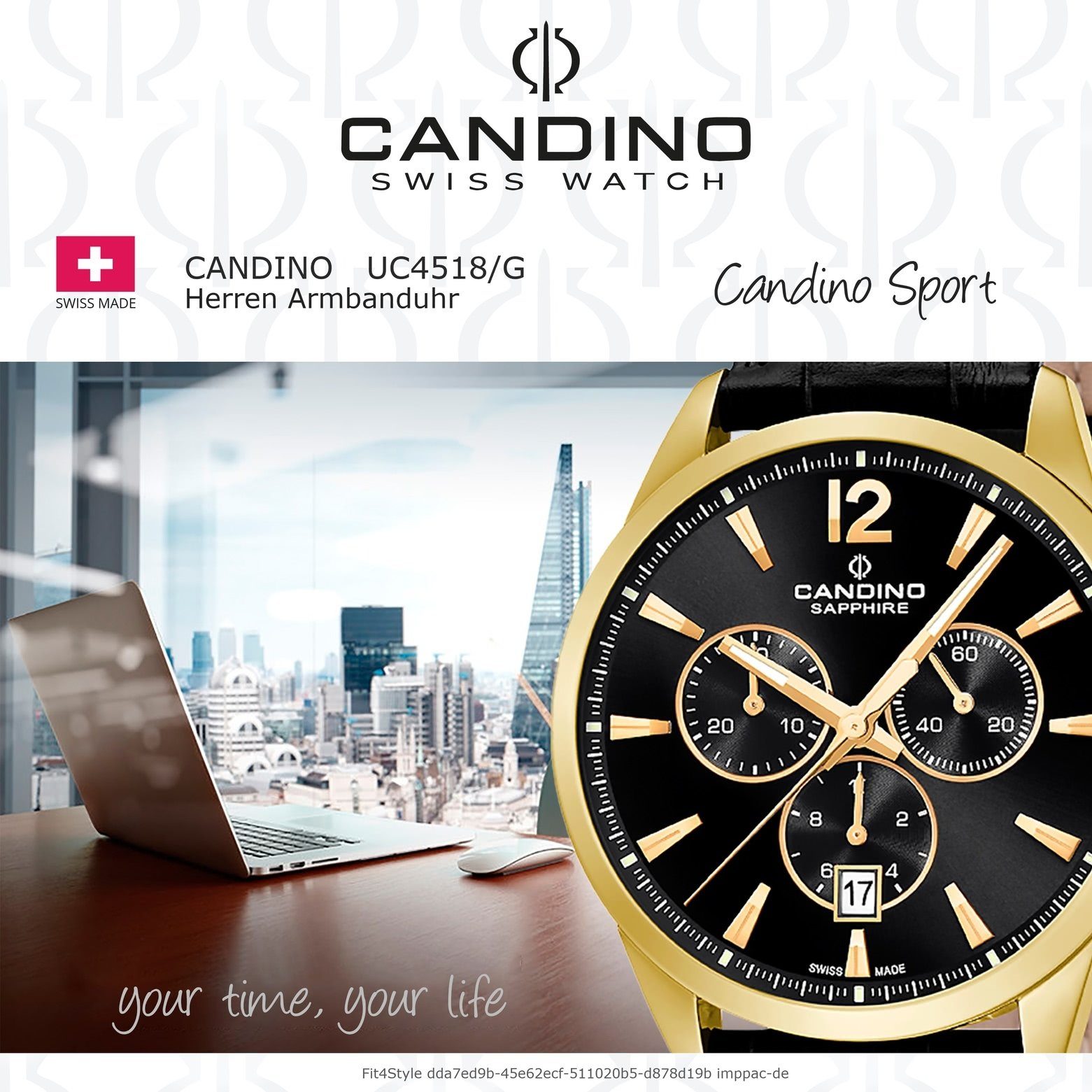Candino Quarzuhr Armbanduhr rund, Edelstahlarmband Sport Candino C4518/G, Herrenuhr Herren schwarz