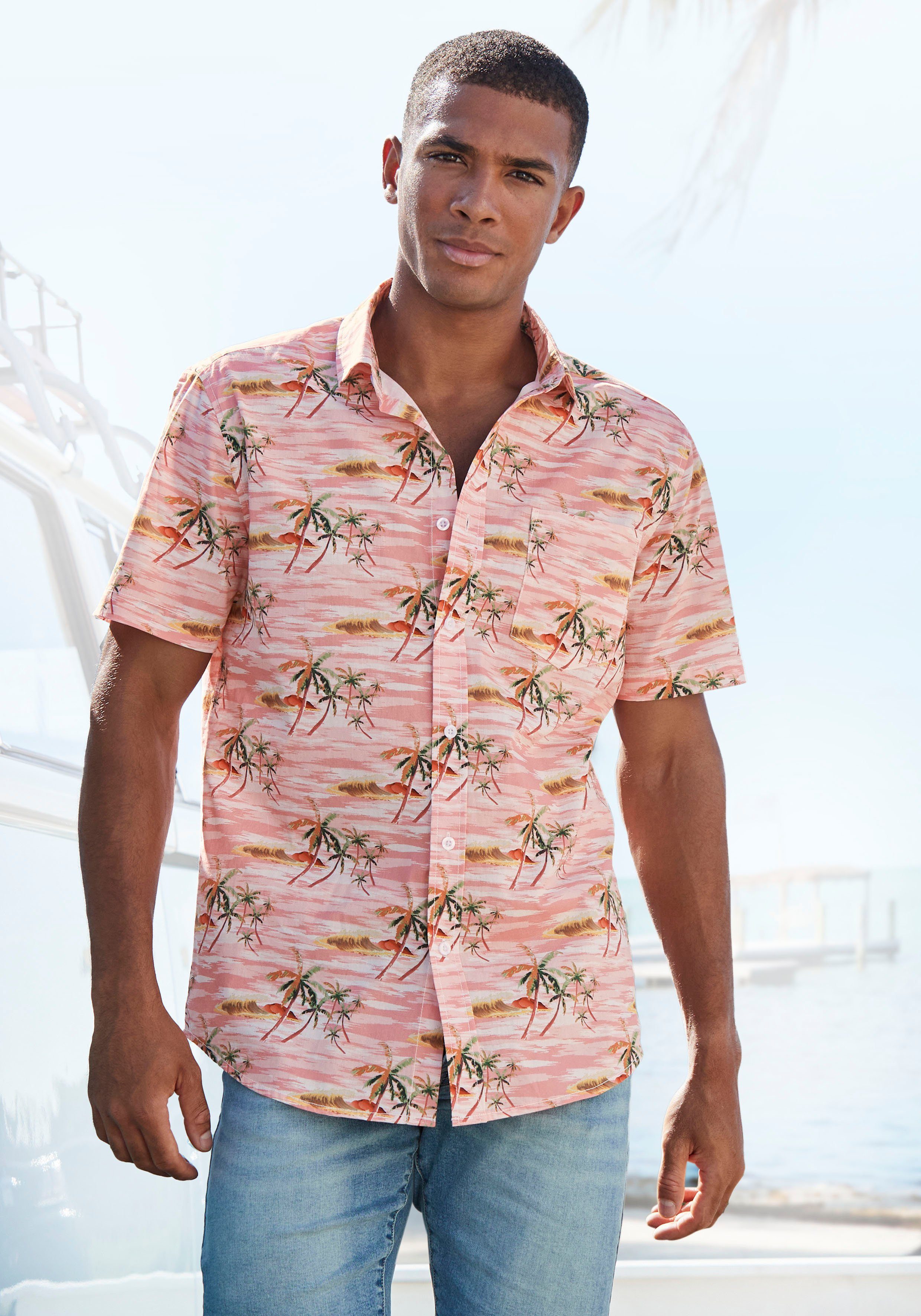 Beachtime Hawaiihemd mit coolem Palmenprint, rosa-bedruckt Strandmode