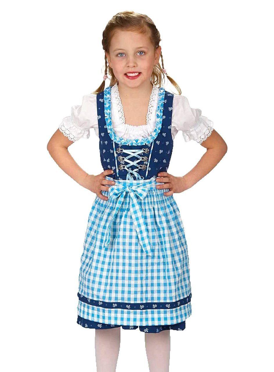 Metamorph Kostüm Dirndlkleid für Kinder blau-weiß, Alpentracht für den Wiesn-Nachwuchs