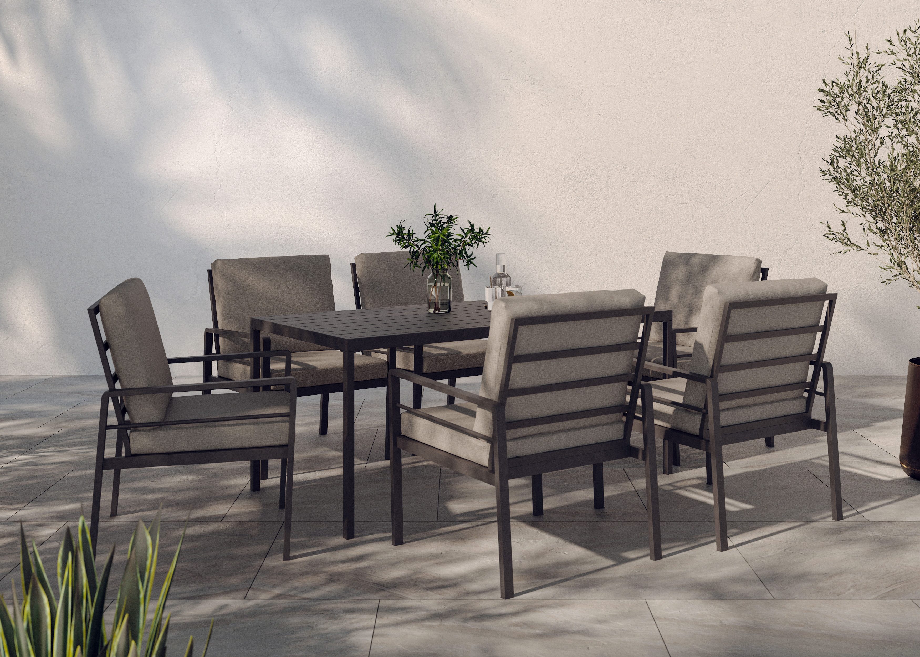 KONIFERA Garten-Essgruppe »New Jersey«, (Set, 19-tlg., 6 Sessel, Tisch 80x160x71 cm, inkl. Auflagen), Aluminium/Polyrattan