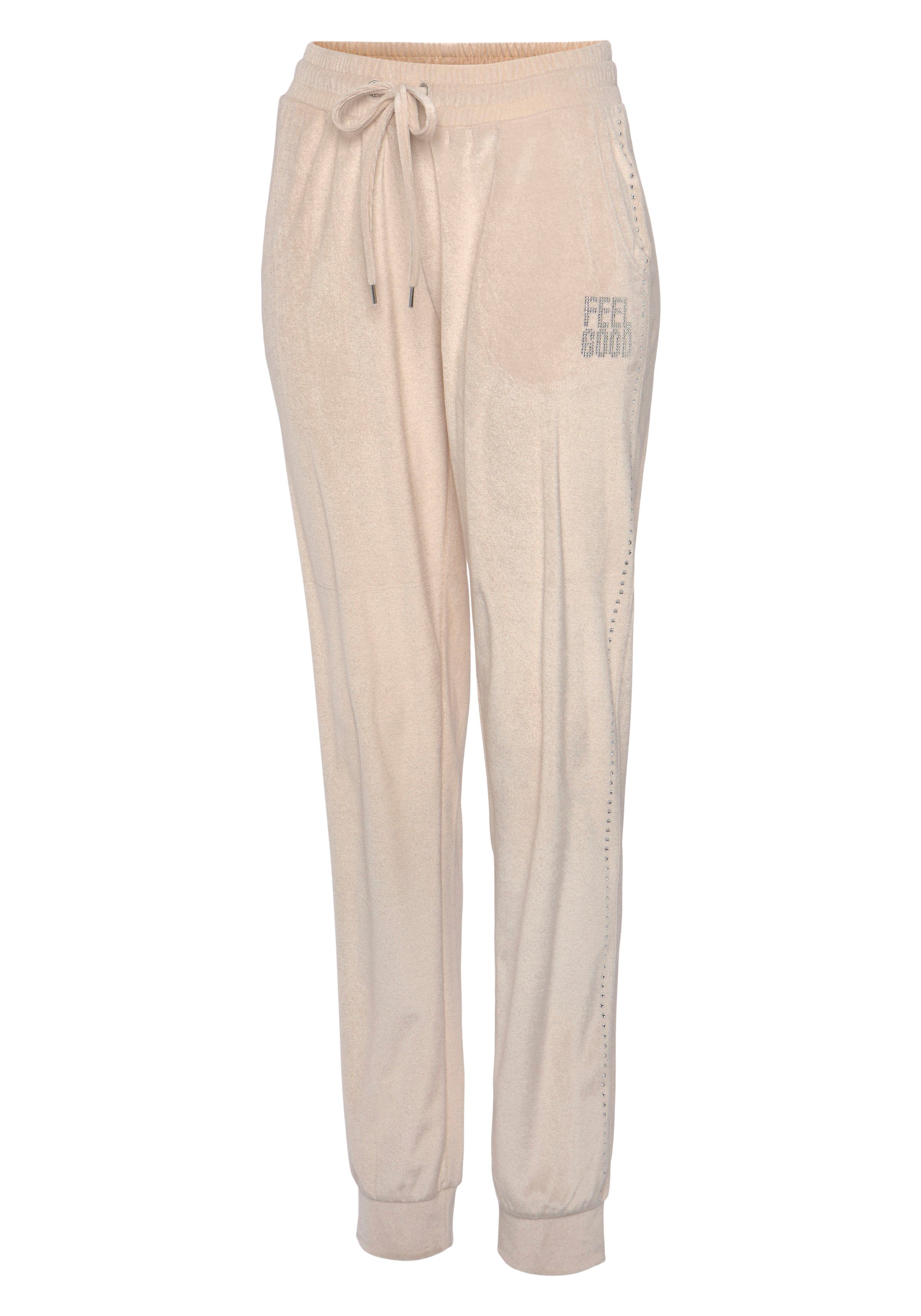 mit Nickihose -Loungehose Vivance creme Glitzerdruck