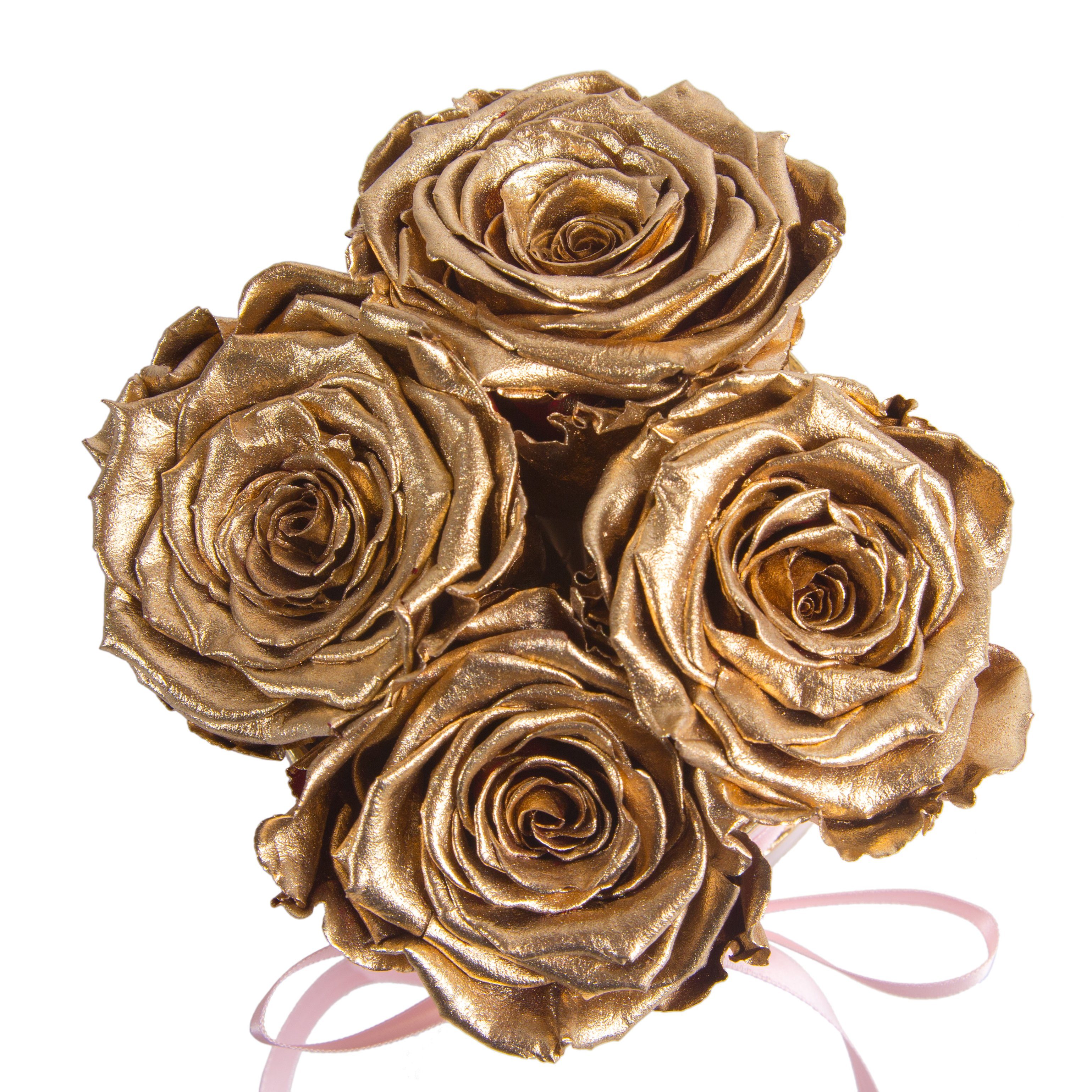 Kunstblume Infinity Rosenbox rosa rund 10 Heidelberg, Höhe Rosen konservierte Rose, echte für SCHULZ Geschenk Gold ROSEMARIE Frauen 4 Rosen cm, konservierte