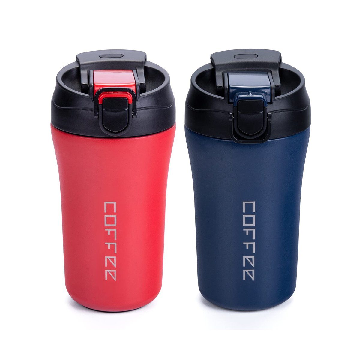 Juoungle Thermobecher Thermobecher Kaffeebecher auslaufsicher Reisebecher mit Strohhalm rot,blau