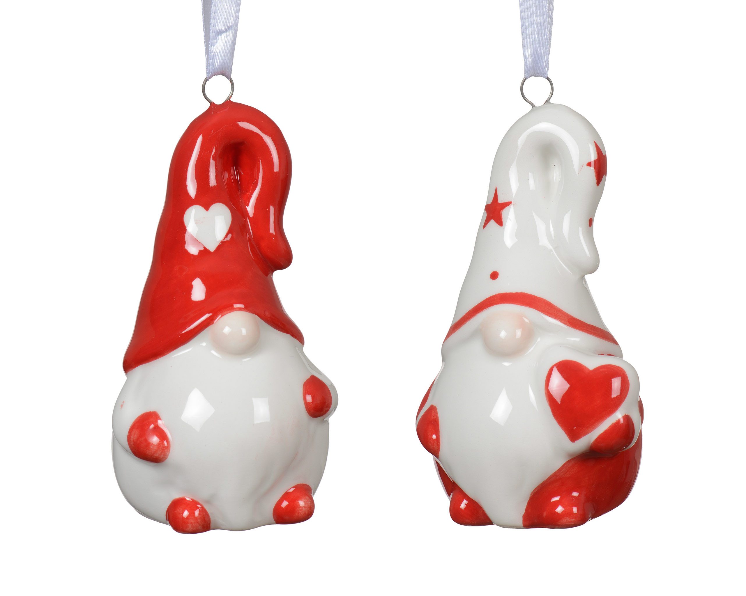 Kaemingk Christbaumschmuck, Christbaumschmuck Keramik 9cm Wichtel Figur 1 Stück sort. Rot / Weiß