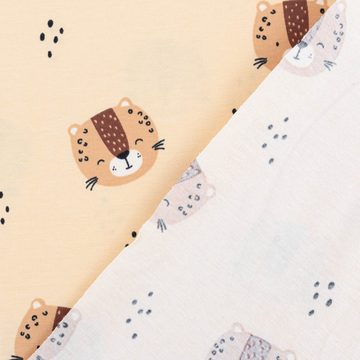 SCHÖNER LEBEN. Stoff Jersey Baumwolljersey Leoparden Köpfe beige braun 1,5m Breite, allergikergeeignet