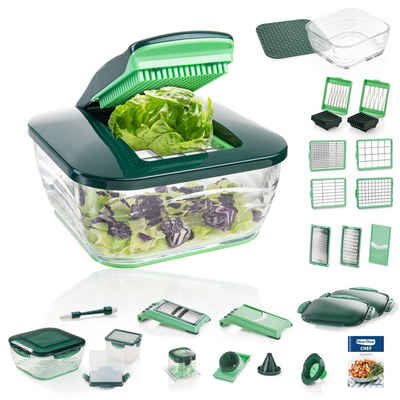 Genius Gemüseschneider Nicer Dicer Chef 34 Teile, Deluxe Set 34tlg. mit Glasschüssel (2.800 ml) & 13 Einsätzen