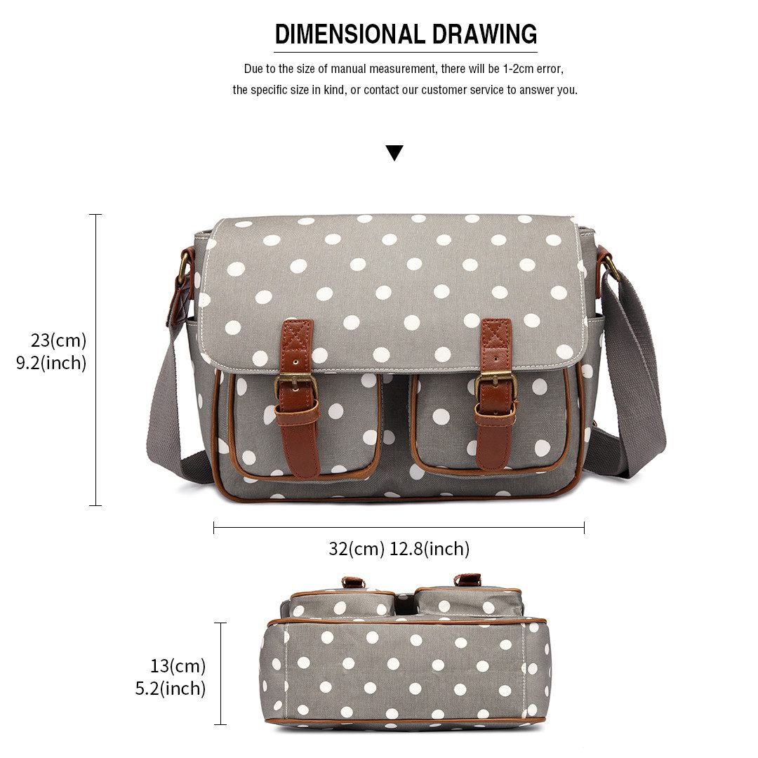 KONO Messenger Bag Große Umhängetasche aus Wachstuch (Punkte-Design)