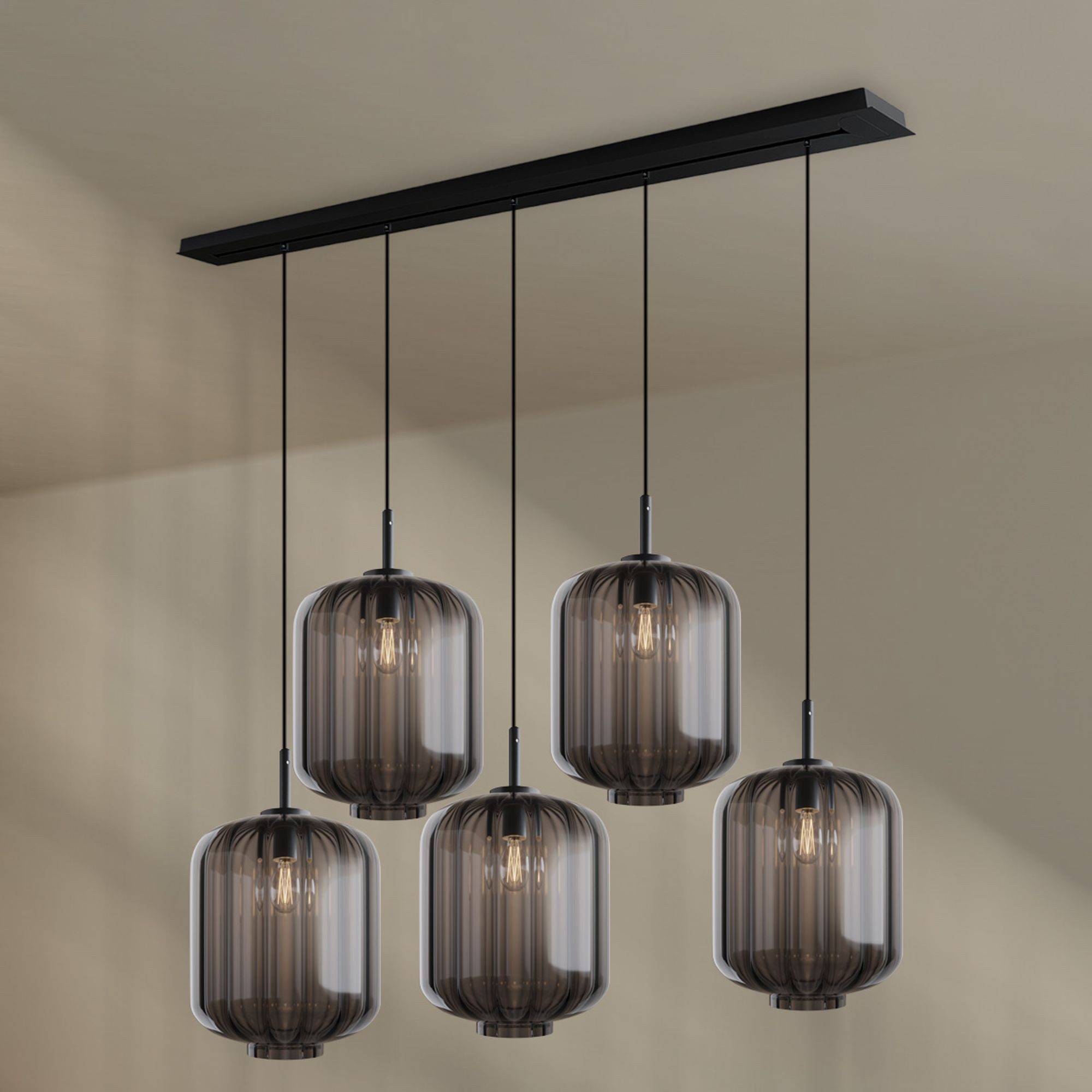 Pendelleuchte Velo Esstischleuchte 5-flg Baldachin 160cm Ø 25cm Rauch