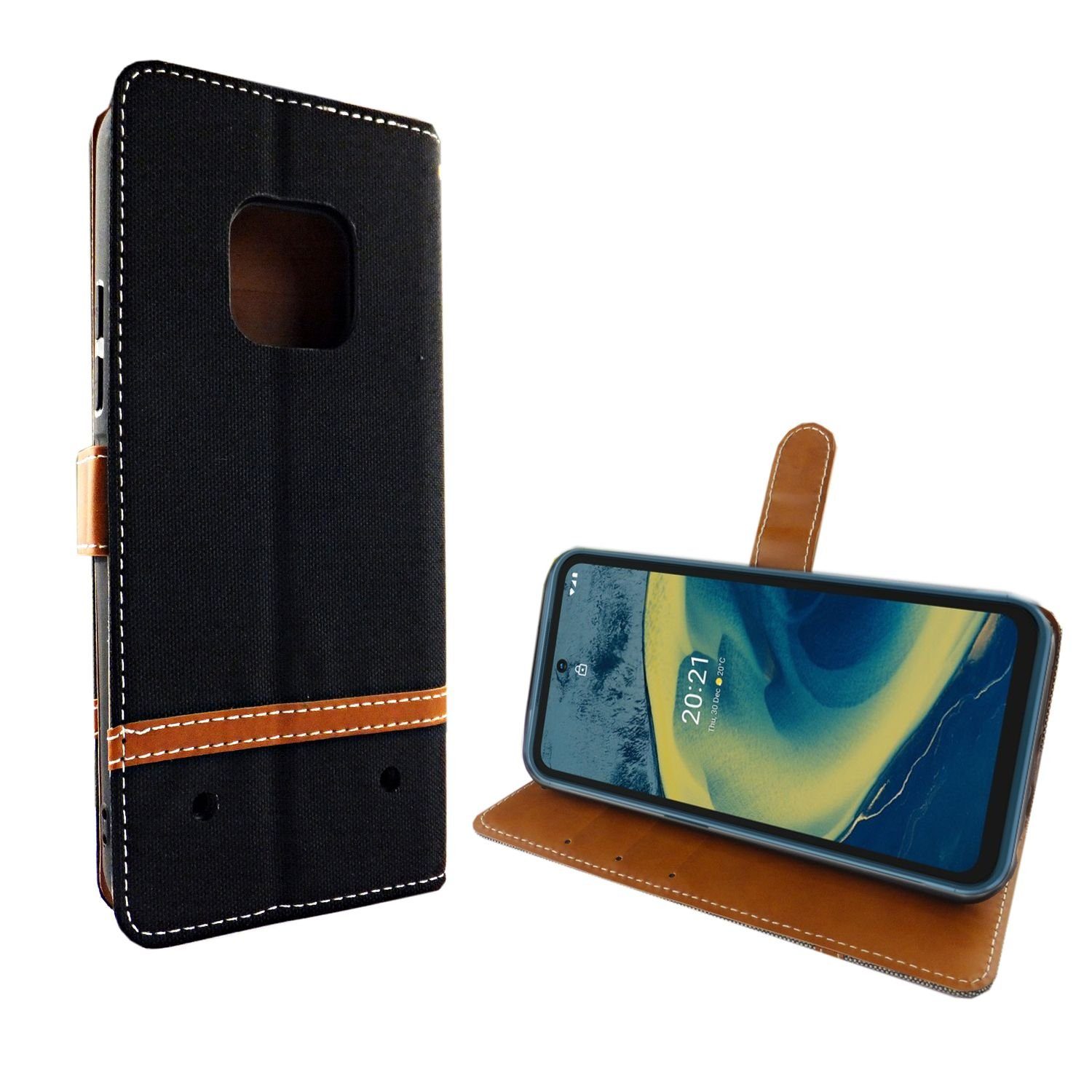 König Design Handyhülle Nokia XR20, Schutzhülle für Nokia XR20 Tasche Handy Hülle Schutz-Cover Flip-Case mit Kartenfach Jeasn Schwarz