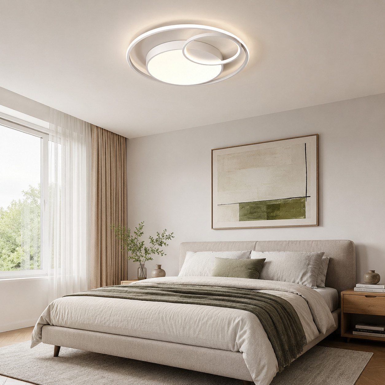 Fyrove Deckenleuchten LED Deckenlampe Ø40cm,Dimmbar mit Fernbedienung für Wohnzimmer, LED fest integriert, 48W 3000-6500k, Modern Runde Wohnzimmer Schlafzimmer Arbeitszimmer Esszimmer Dekoration Lampen, Mit Speicherfunktion.Lichtfarbe- und Helligkeit einstellbar
