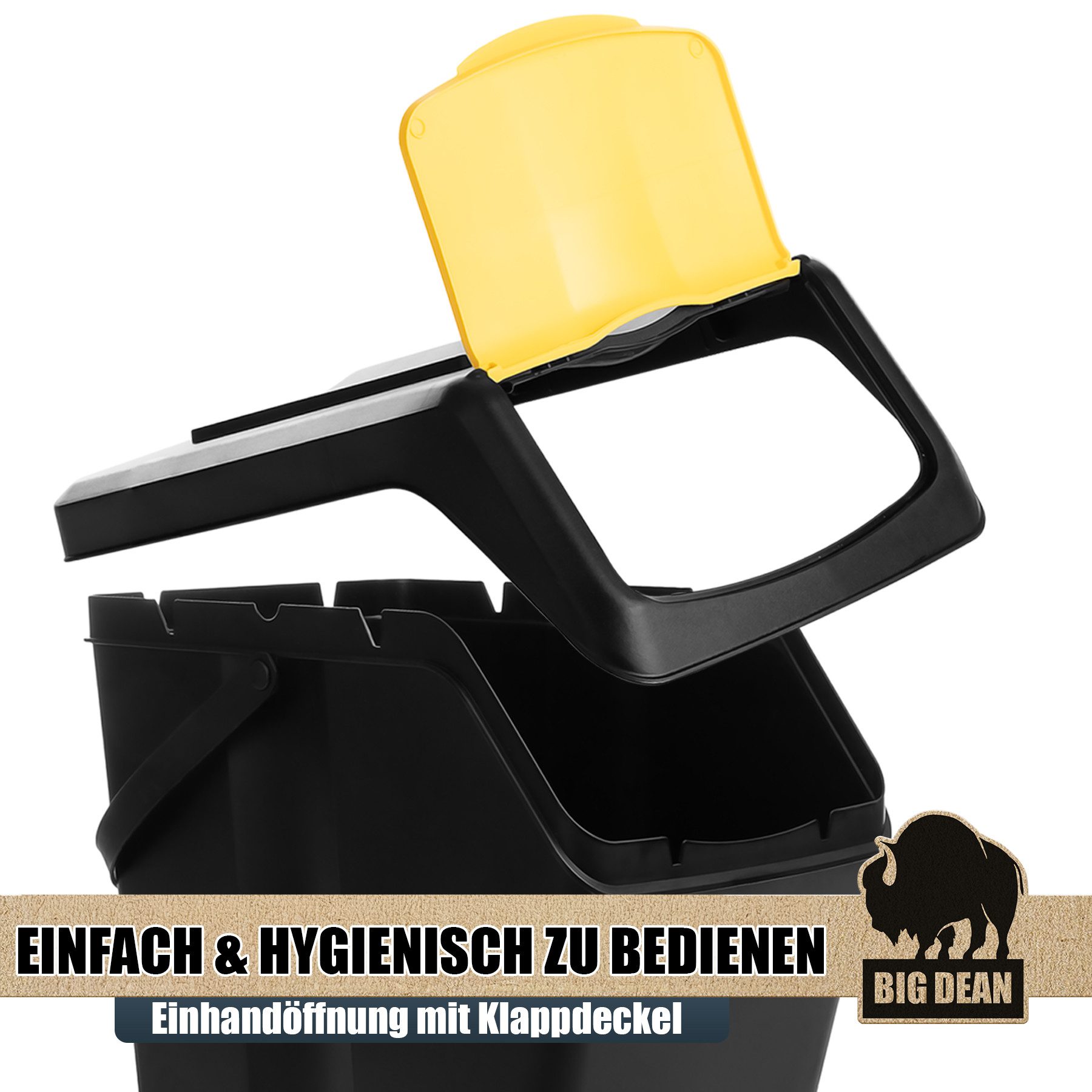 BigDean Mülltrennsystem 3x25L Mülltrennsystem Mülleimer 3 Fächer Stapelbar mit Henkel, Tischmülleimer – Bild 4 von 5