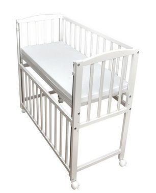 Dedstore-Baby Beistellbett mit Matratze 90x40 cm Höhenverstellbar Komplett Set Weiß Baby Bett, Made in Europe