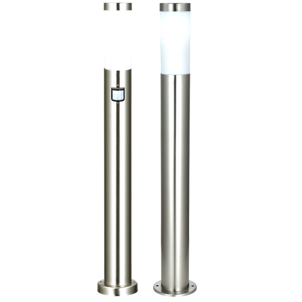 GLOBO LIGHTING LED Außen-Stehlampe, Leuchtmittel inklusive, Warmweiß, 2x LED Außen Stehlampe Edelstahl silber Wegeleuchte Bewegungsmelder