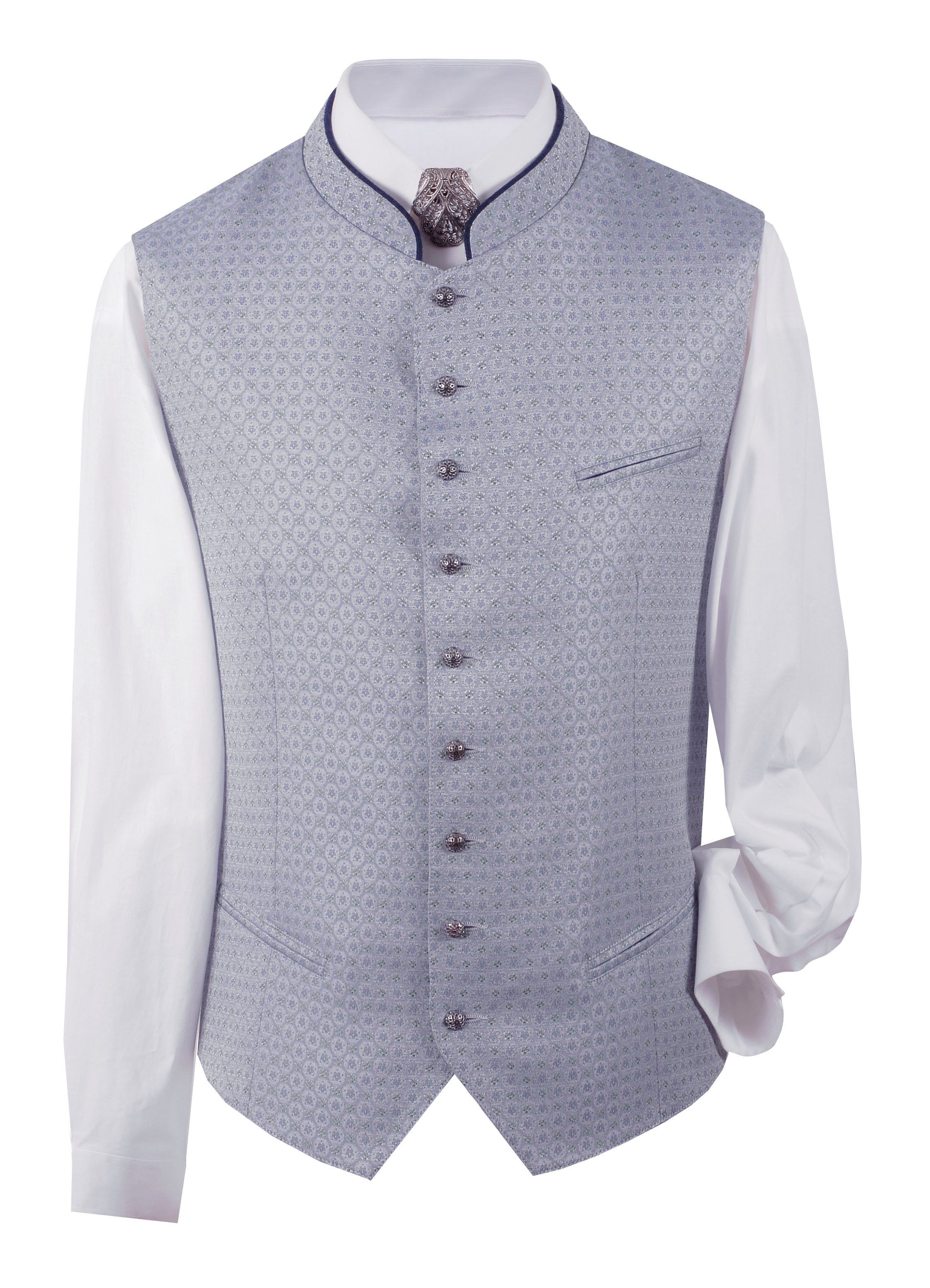 Moschen-Bayern Trachtenweste Gilet Aldo Silber/Blau Herrenweste Slim Fit
