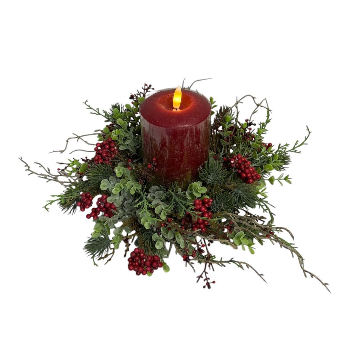 formano Adventskranz Kranz –künstlich, rund 24 cm, Beeren, Kirschzweige, Eukalyptus, Thuja, Tür-, Wand-, oder Tischdeko