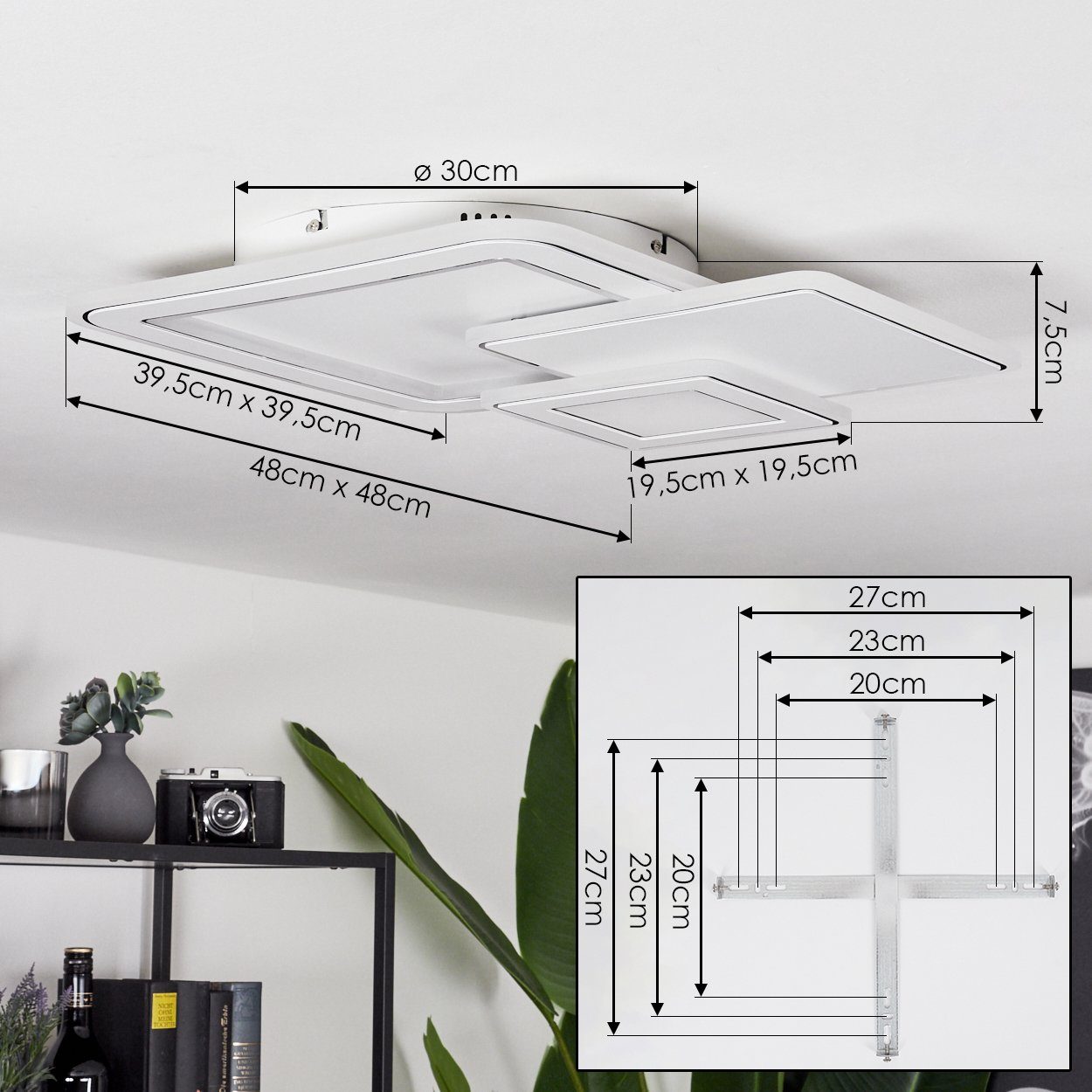 hofstein 2700-5500 dimmbare CCT dimmbar/ Weiß, Deckenleuchte änderbar, Metall/Kunststoff Kelvin, Deckenlampe LED »Cercino« Lumen in m. 2900 Fernbedienung, aus