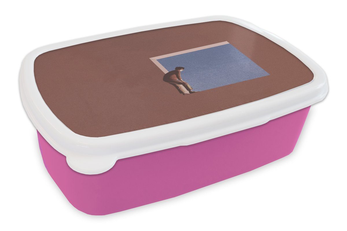 MuchoWow Lunchbox Mensch - Jahrgang - Design, Kunststoff, (2-tlg), Brotbox für Erwachsene, Brotdose Kinder, Snackbox, Mädchen, Kunststoff rosa