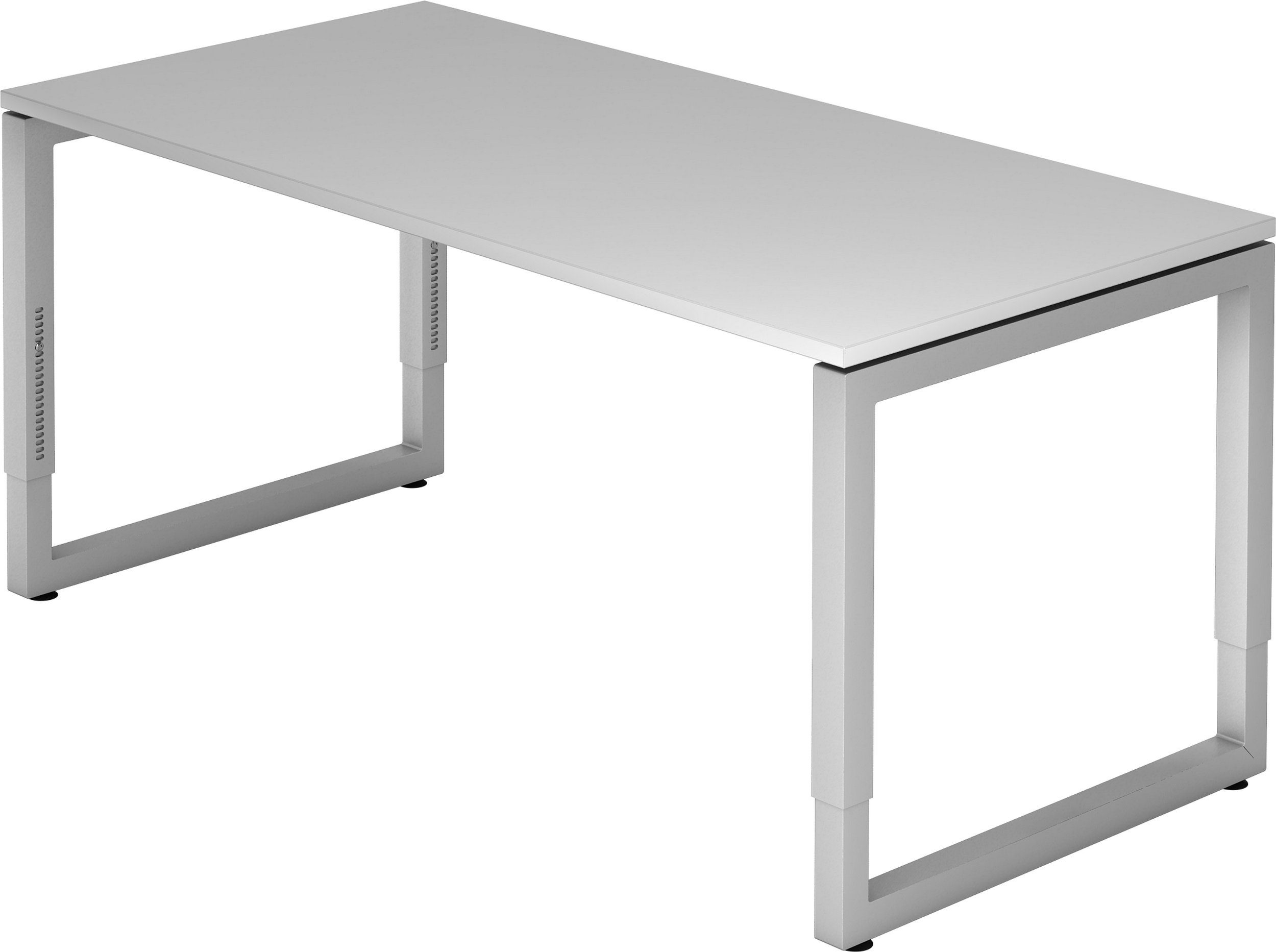bümö Schreibtisch Schreibtisch Serie-R, Rechteck: 160 x 80 cm - Dekor: Grau - Gestell: Silber