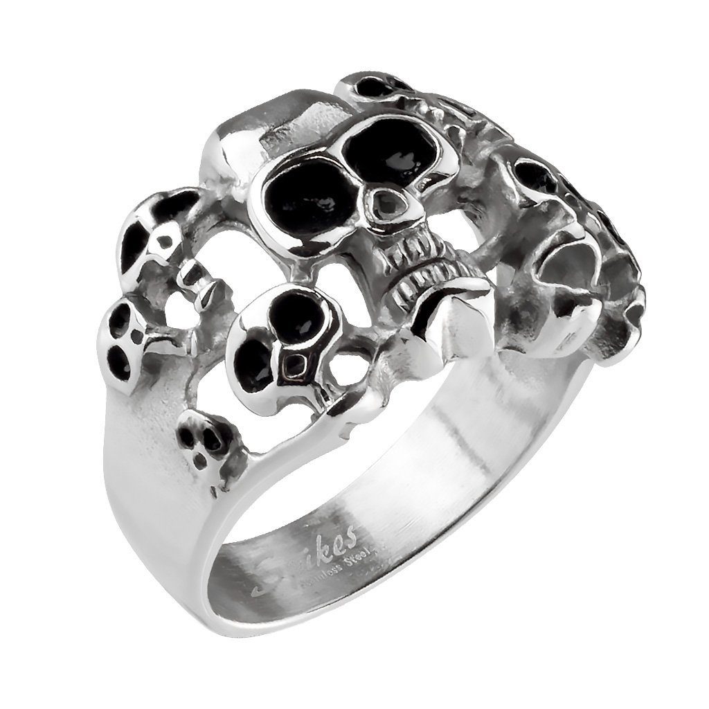 Taffstyle Fingerring Herren Ring Edelstahl mit 10 Totenköpfen Silber, Herren Massiv Breit Herrenring Männer Biker Rocker Schmuck Gothic