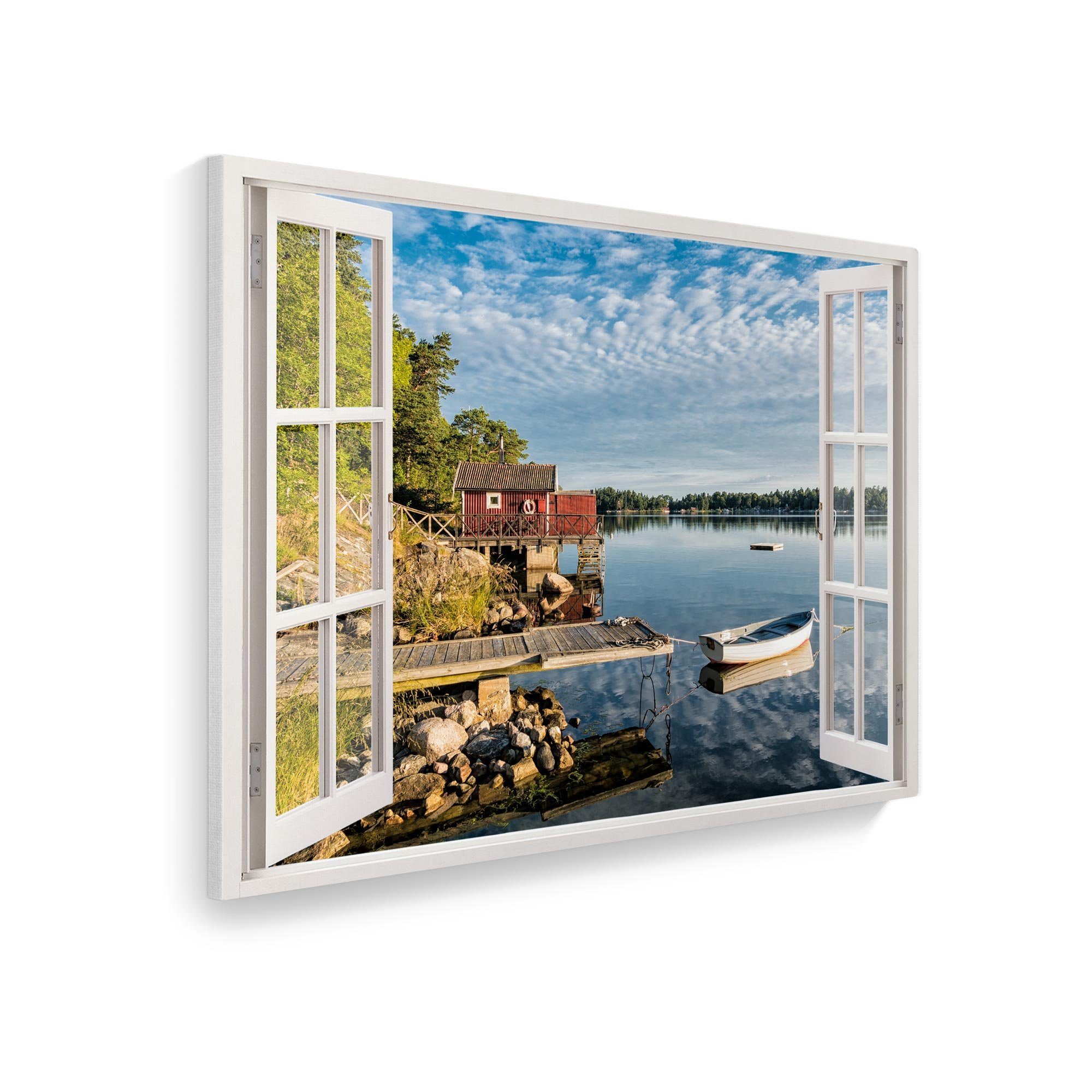 WallSpirit Leinwandbild "Fenster mit Aussicht", Seeufer, günstig online kaufen