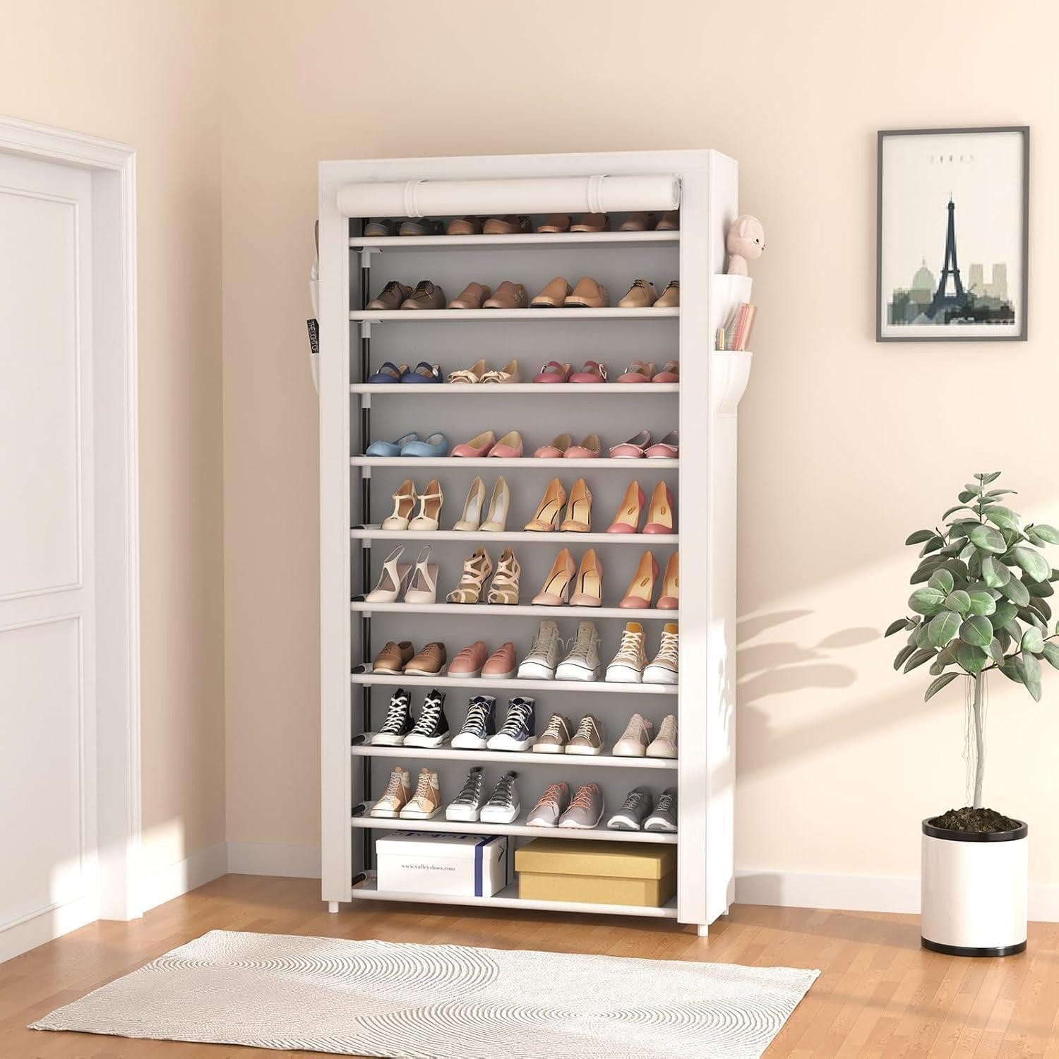 LuxusKollektion Schuhregal Schuhregal 11 Ebenen 50 Paare Metallgestell Überzug Weiß