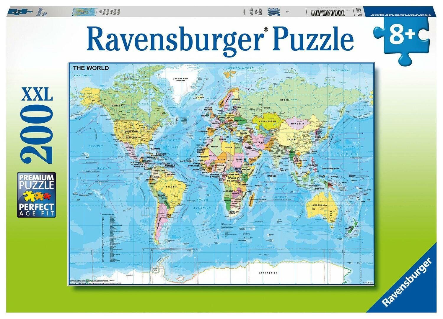 Ravensburger Puzzle Ravensburger Die Puzzle-Weltkarte Puzzleteile für..., 200 - - Kinderpuzzle Welt 12890